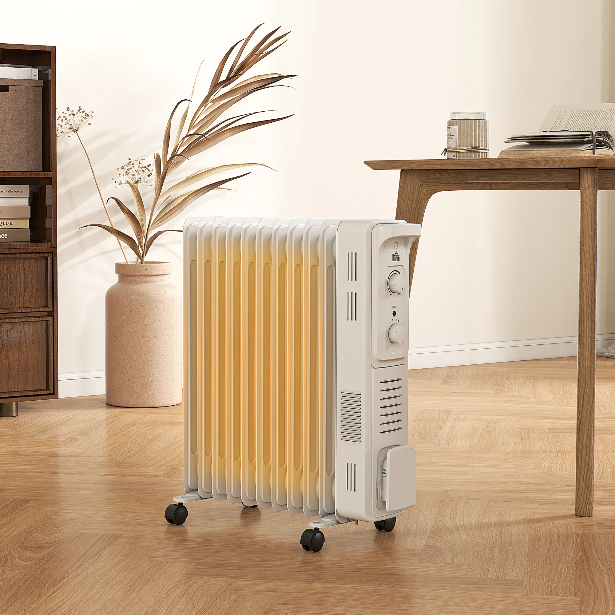 11 Fin Portable Oil Filled Radiator, Electric Heater With Safety Cut Off, White - Image 2