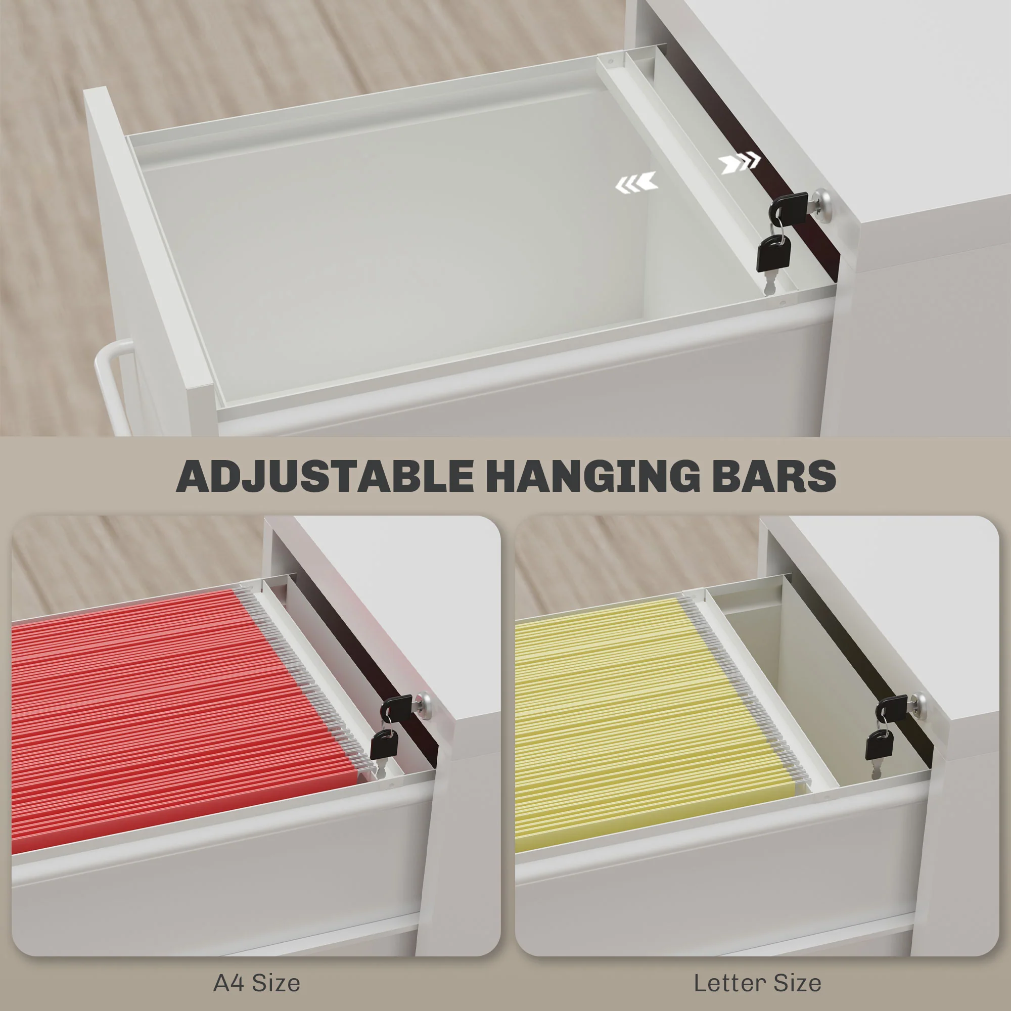 2 Drawer Filing Cabinet With Adjustable Hanging Bar For A4 And Letter Size White - Image 3