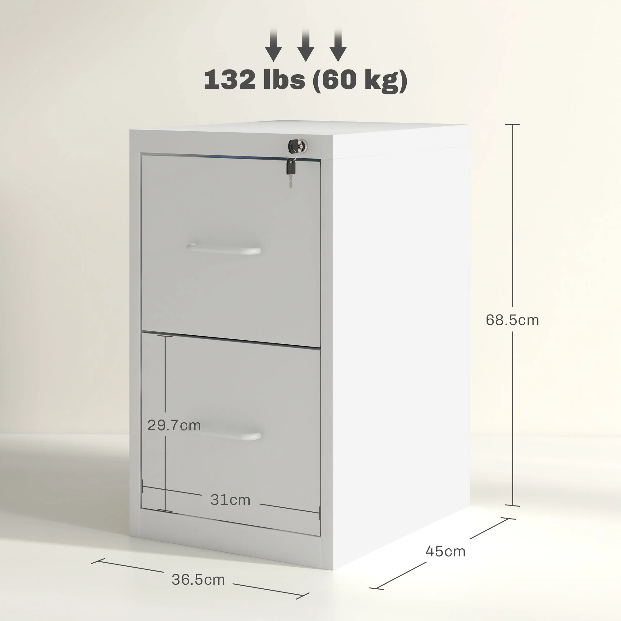 2 Drawer Filing Cabinet With Adjustable Hanging Bar For A4 And Letter Size White - Image 5
