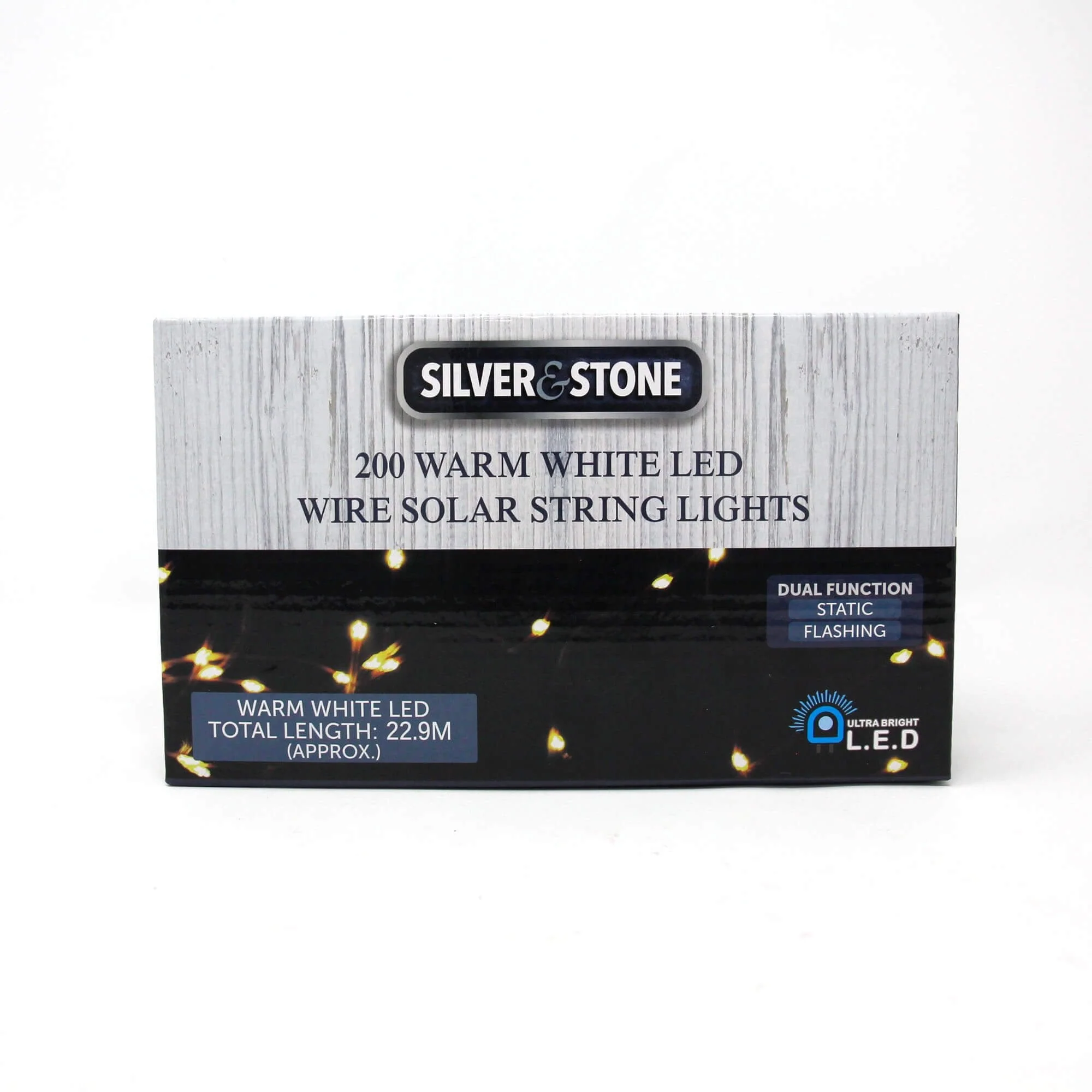 Silver & Stone Solar String Lights with 200 Warm White Lights