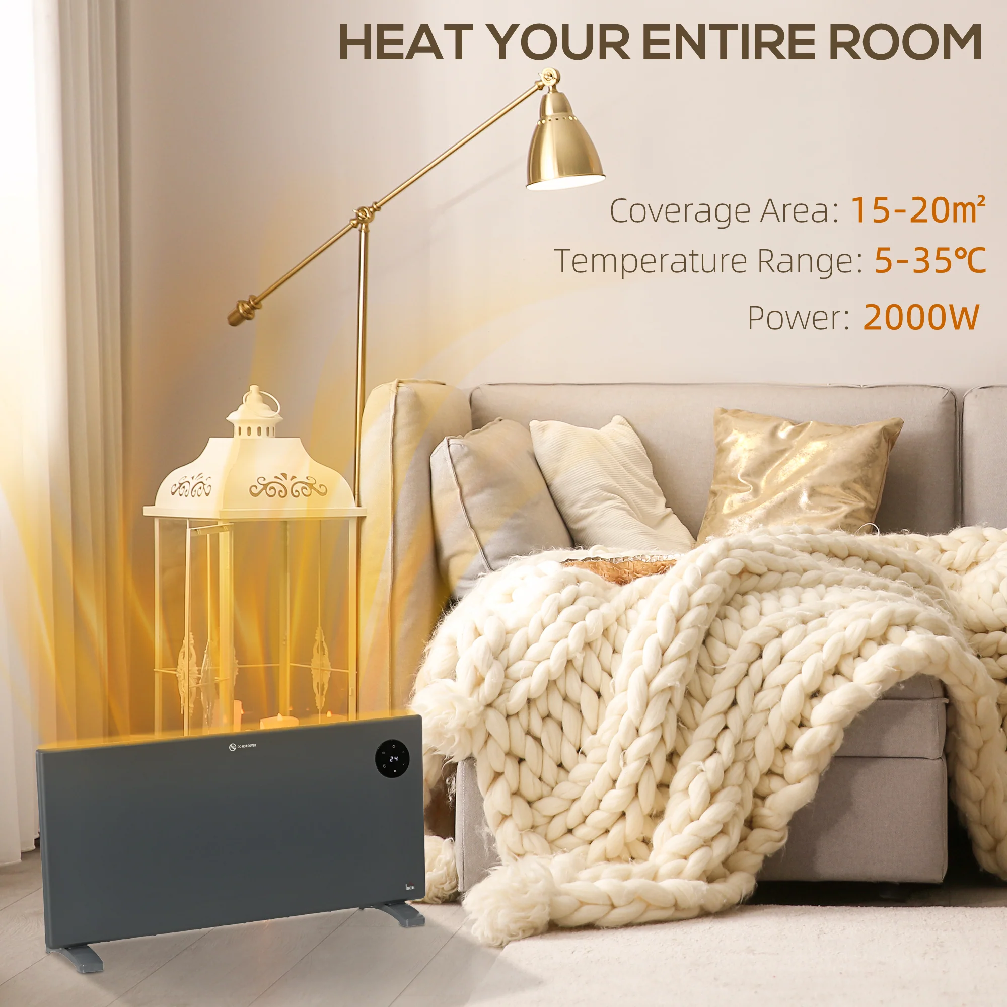 2000W Electric Convector Heater, Quiet Space Heater With LED Display - Image 4