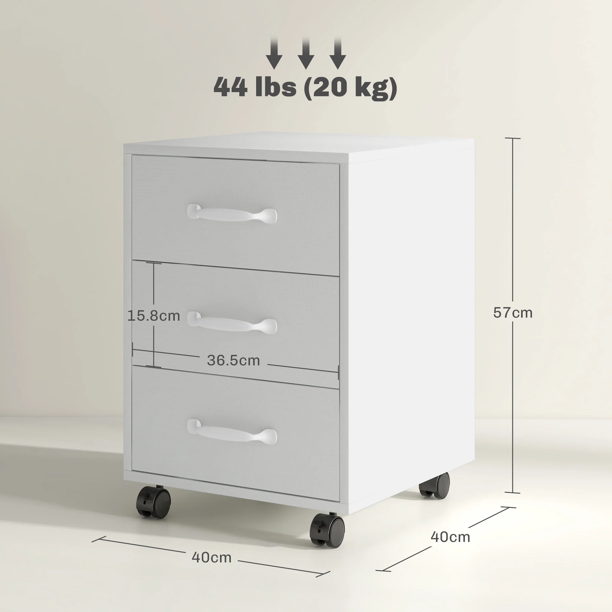 3 Drawer Rolling File Cabinet With Wheels Under Desk Mobile Filing Cabinet - Black/White - Image 5