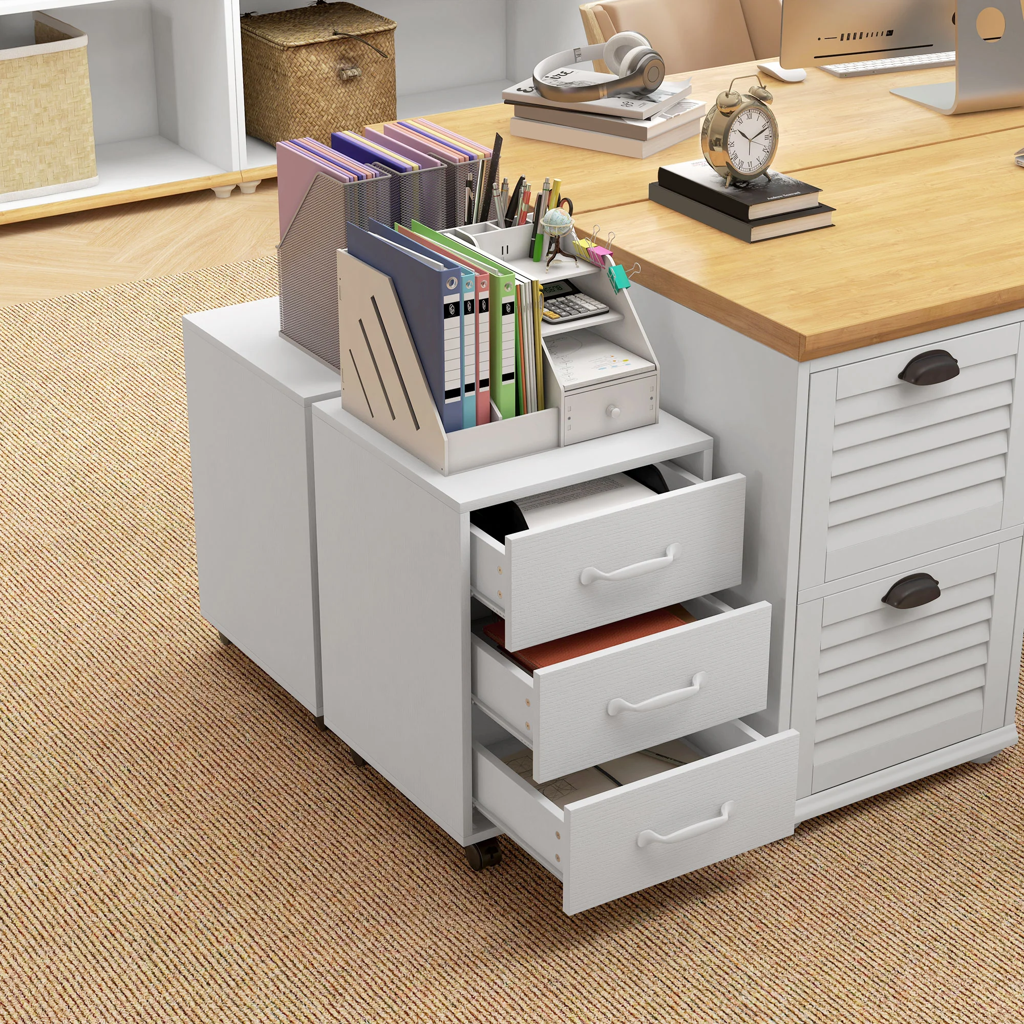 3 Drawer Rolling File Cabinet With Wheels Under Desk Mobile Filing Cabinet - Black/White - Image 7