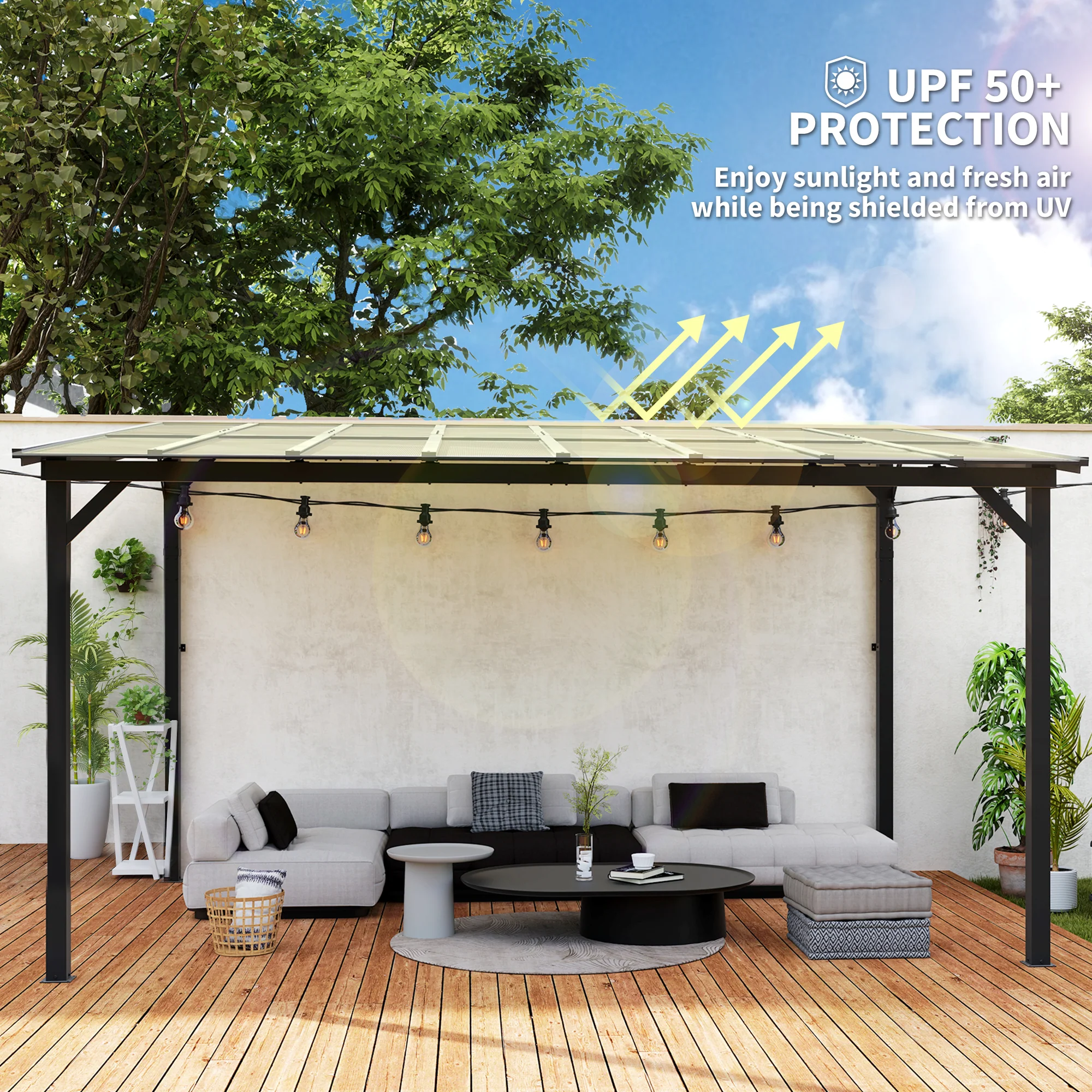 3 X 4.3m Pergola Kit Gazebo With UPF 50+ And Waterproof Polycarbonate Roof - Image 12