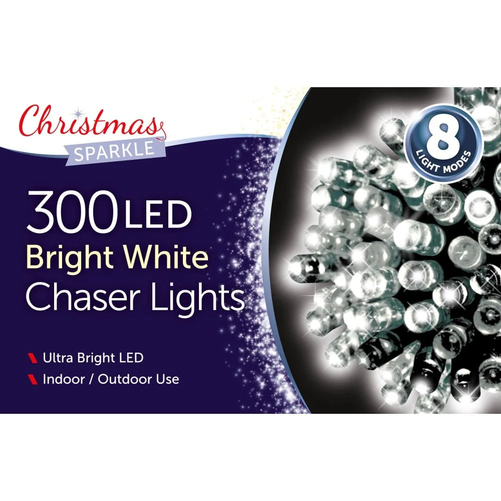Christmas Sparkle Indoor and Outdoor Chaser Lights x 300 White LEDS - Mains Operated - Image 3