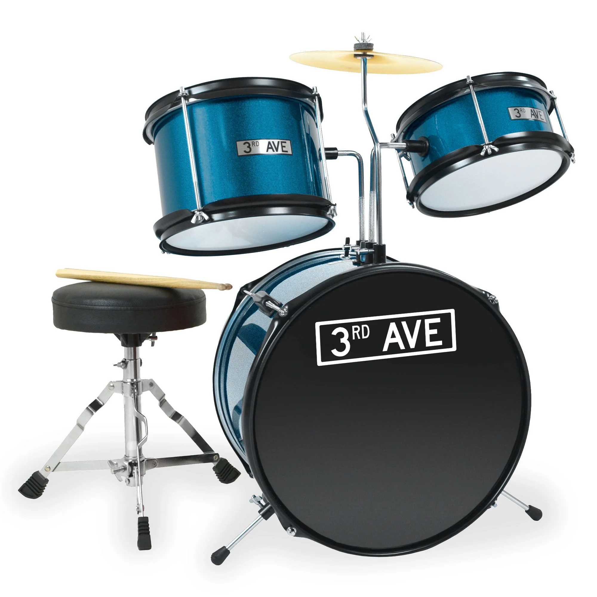 3rd Avenue 3 Piece Beginner Drum Kit - Metallic Blue