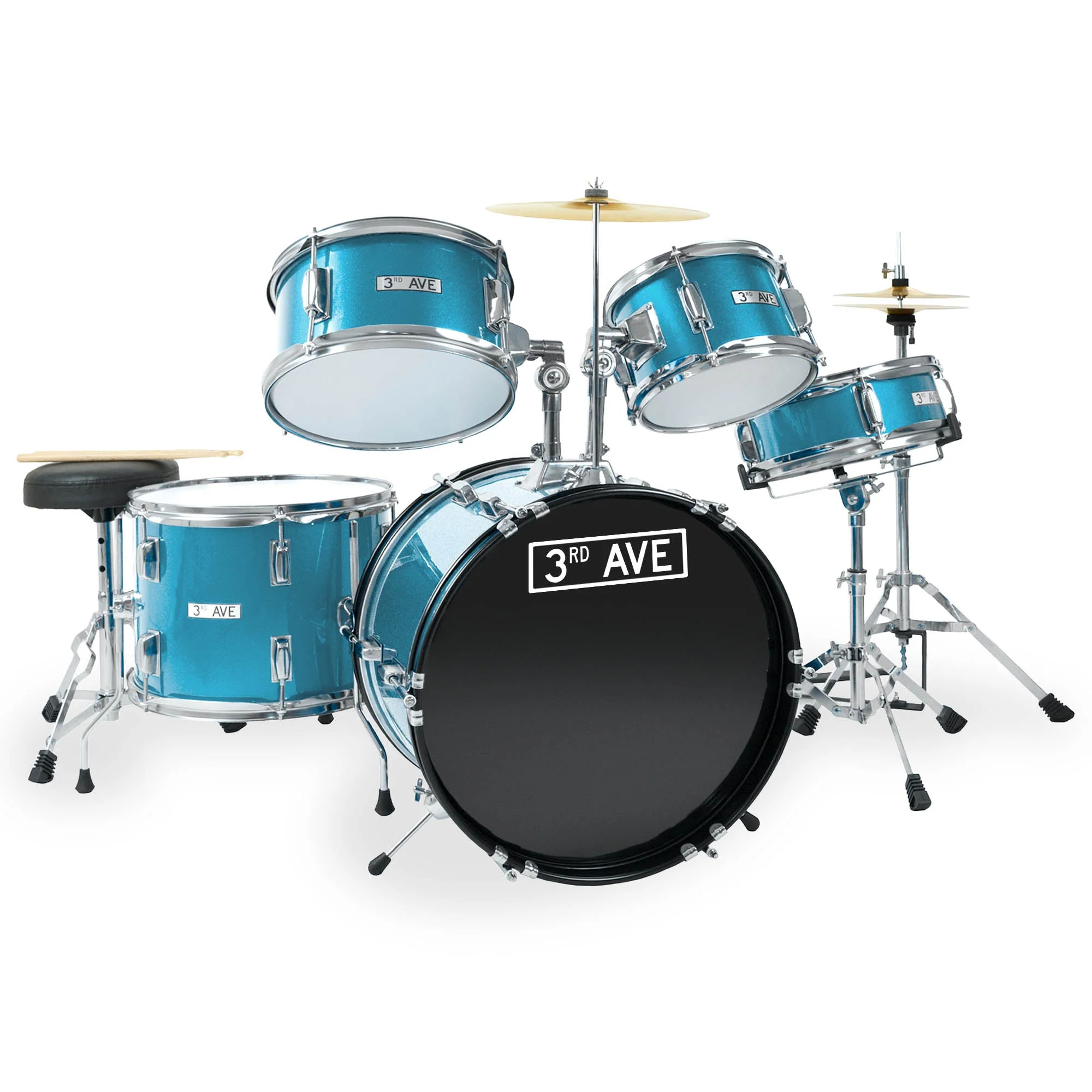 3rd Avenue 5 Piece Junior Drum Kit - Metallic Blue