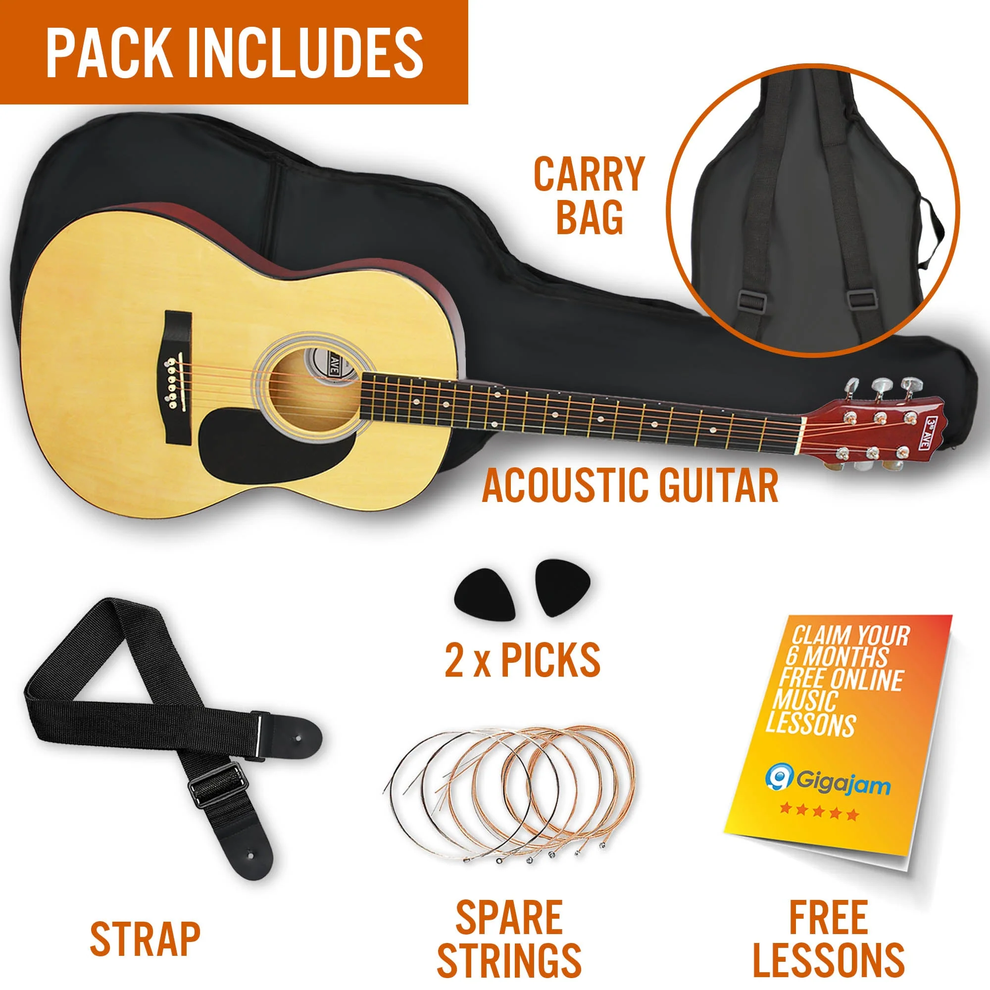3rd Avenue Acoustic Guitar Pack - Natural - Image 3