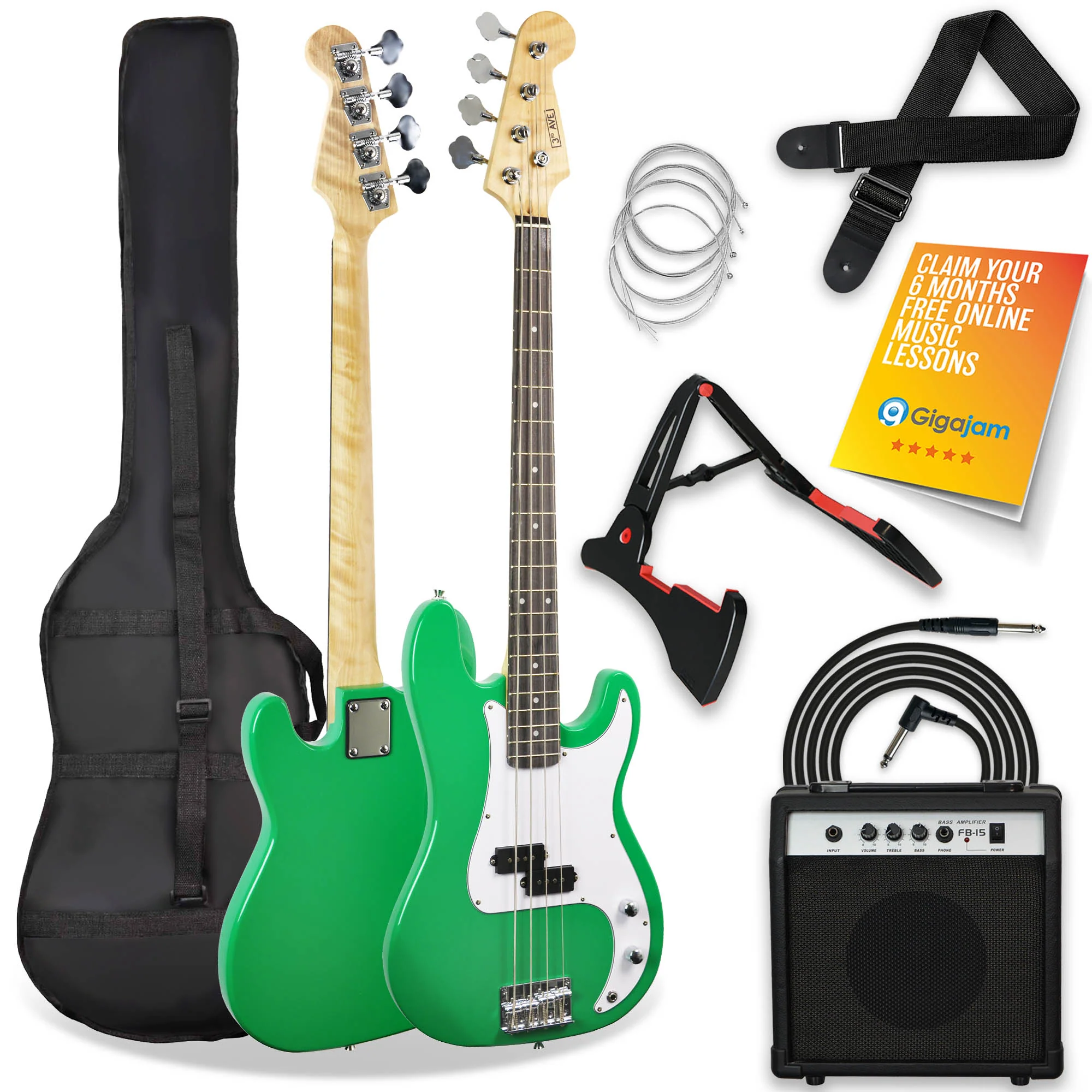 3rd Avenue Bass Guitar Starter Pack - Green