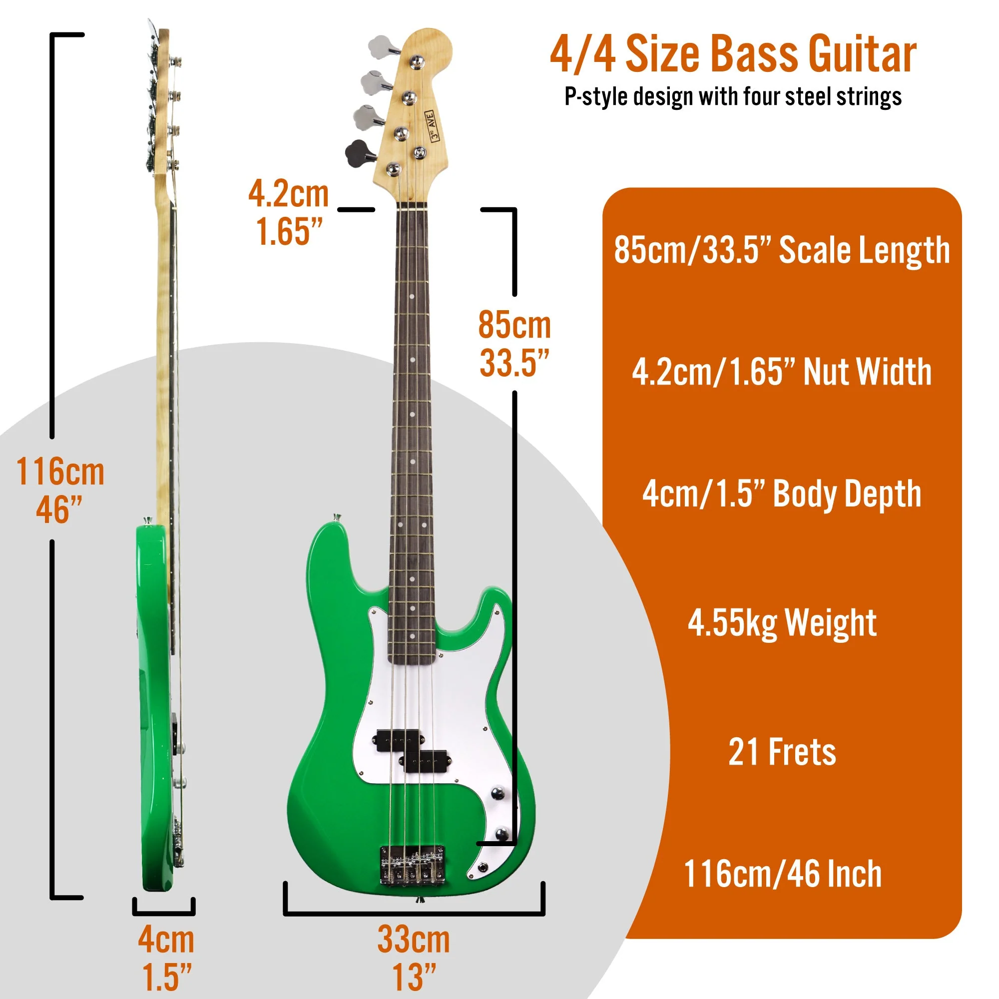 3rd Avenue Bass Guitar Starter Pack - Green - Image 2