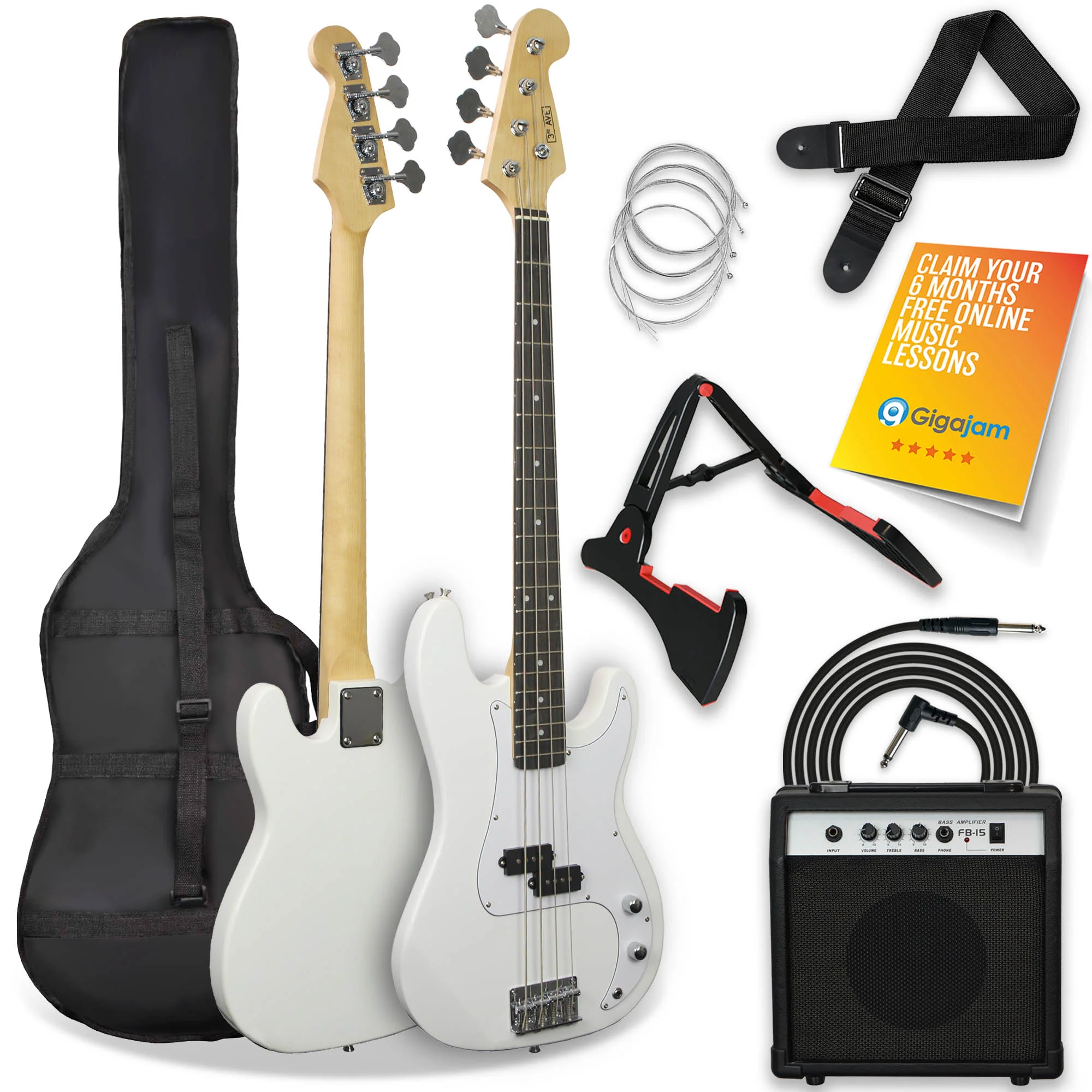 3rd Avenue Bass Guitar Starter Pack - White
