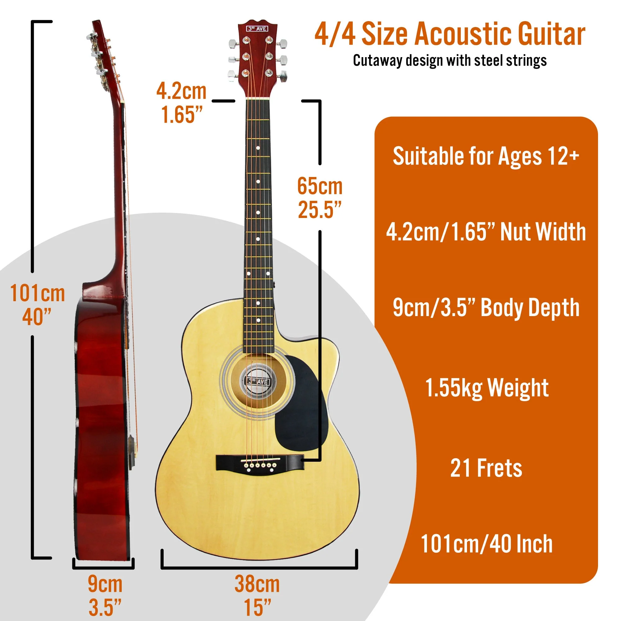 3rd Avenue Cutaway Acoustic Guitar Pack - Natural - Image 2