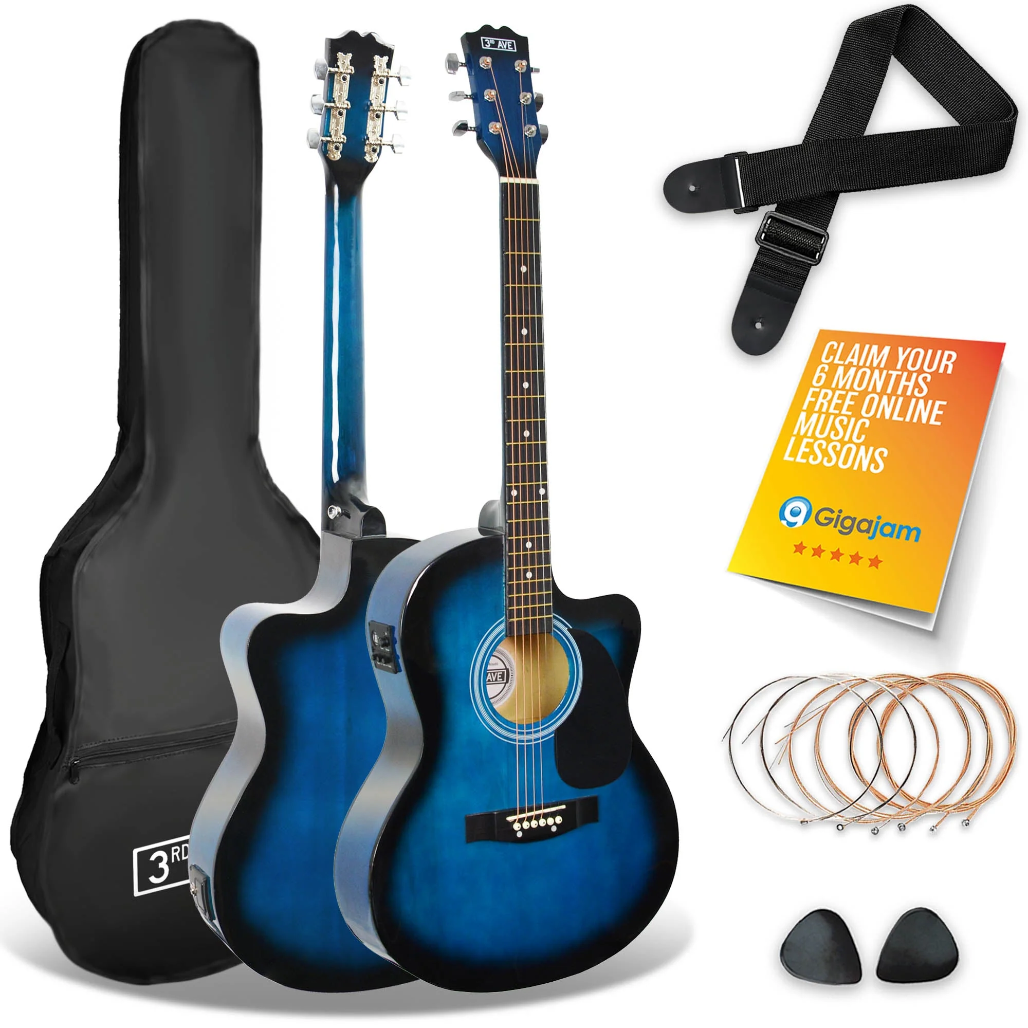 3rd Avenue Cutaway Electro Acoustic Guitar Pack - Blueburst