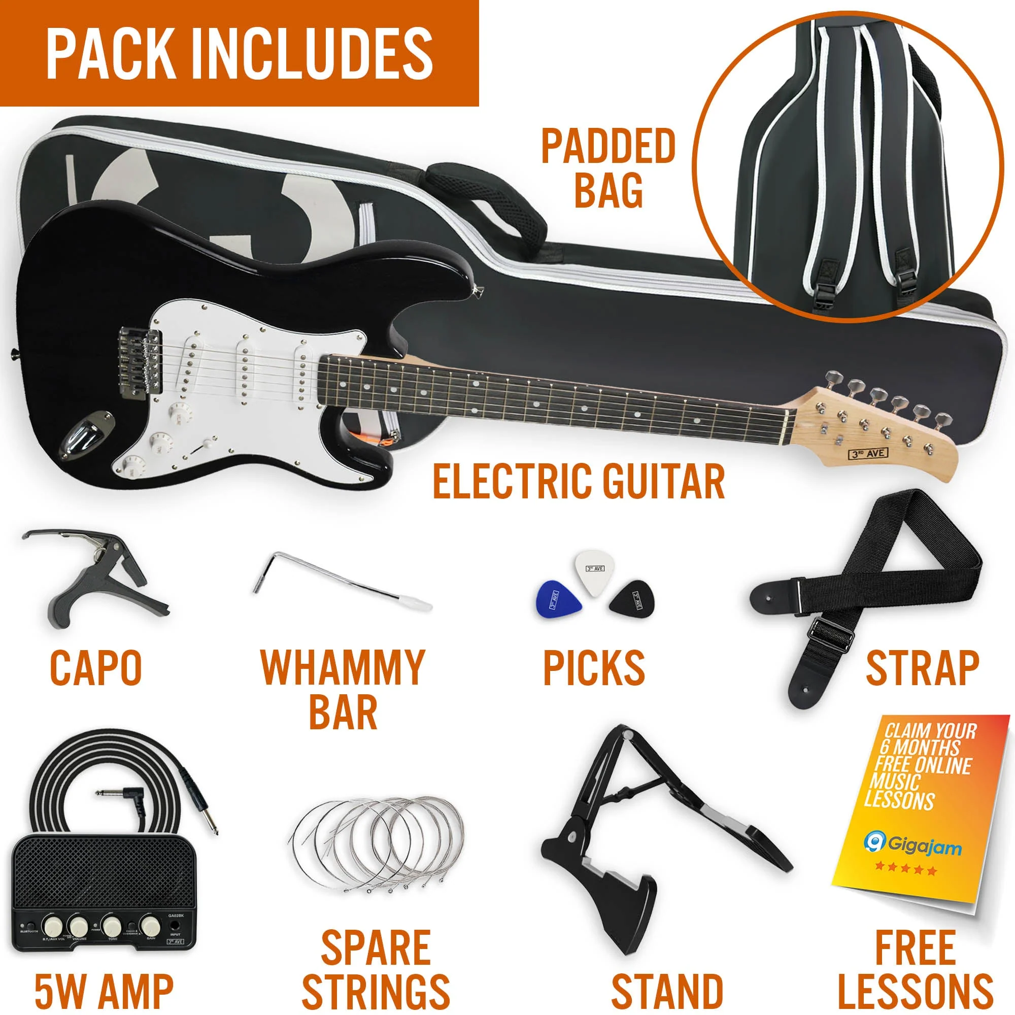 3rd Avenue Electric Guitar Starter Pack - Black - Image 3