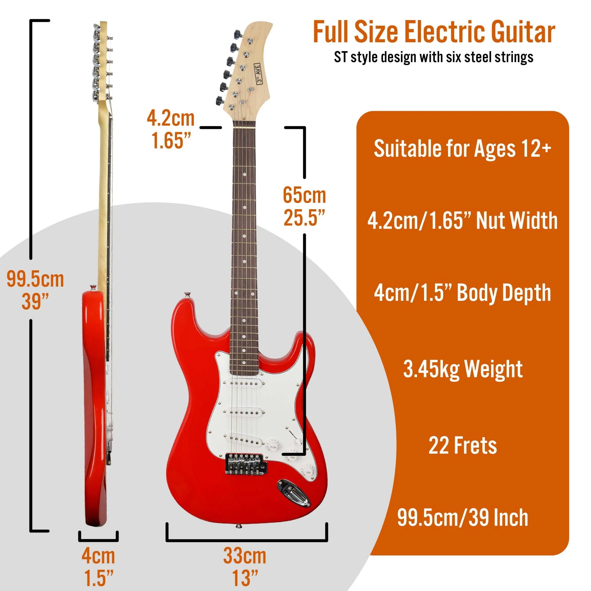 3rd Avenue Electric Guitar Starter Pack - Red - Image 2