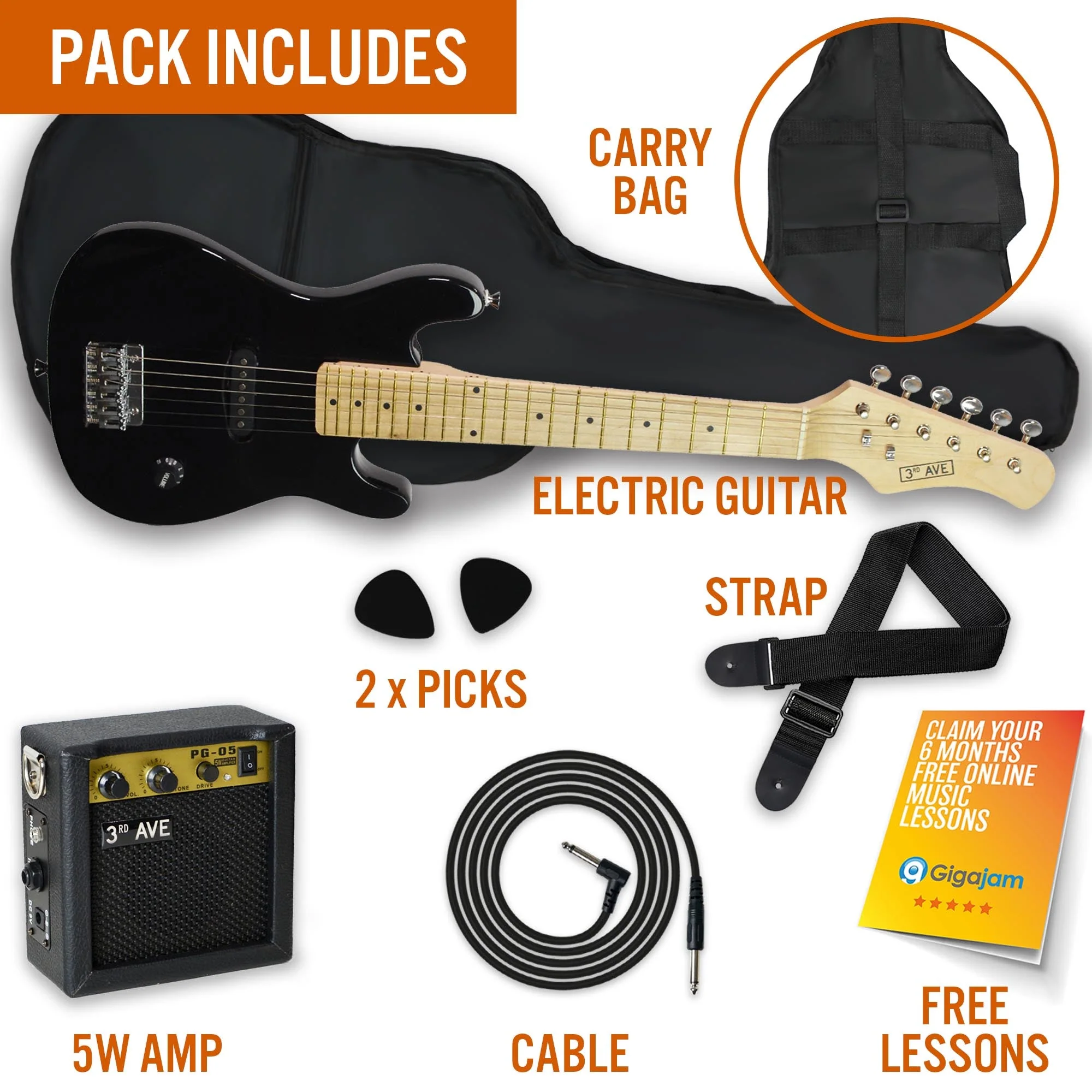 3rd Avenue Junior Electric Guitar Pack - Black - Image 3