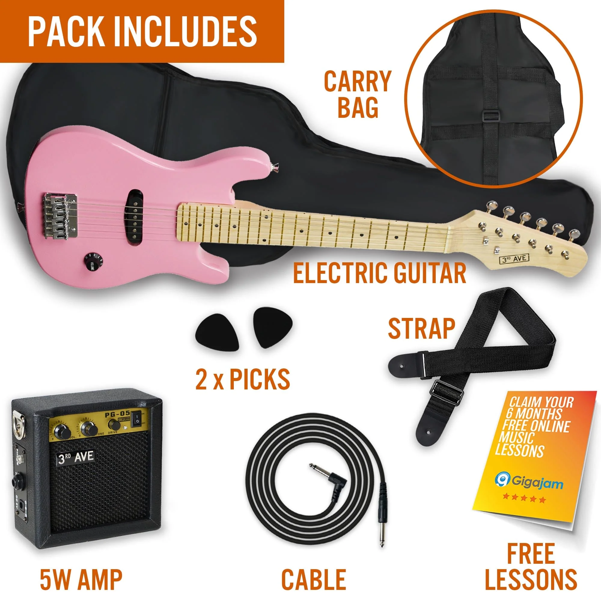 3rd Avenue Junior Electric Guitar Pack - Pink - Image 3