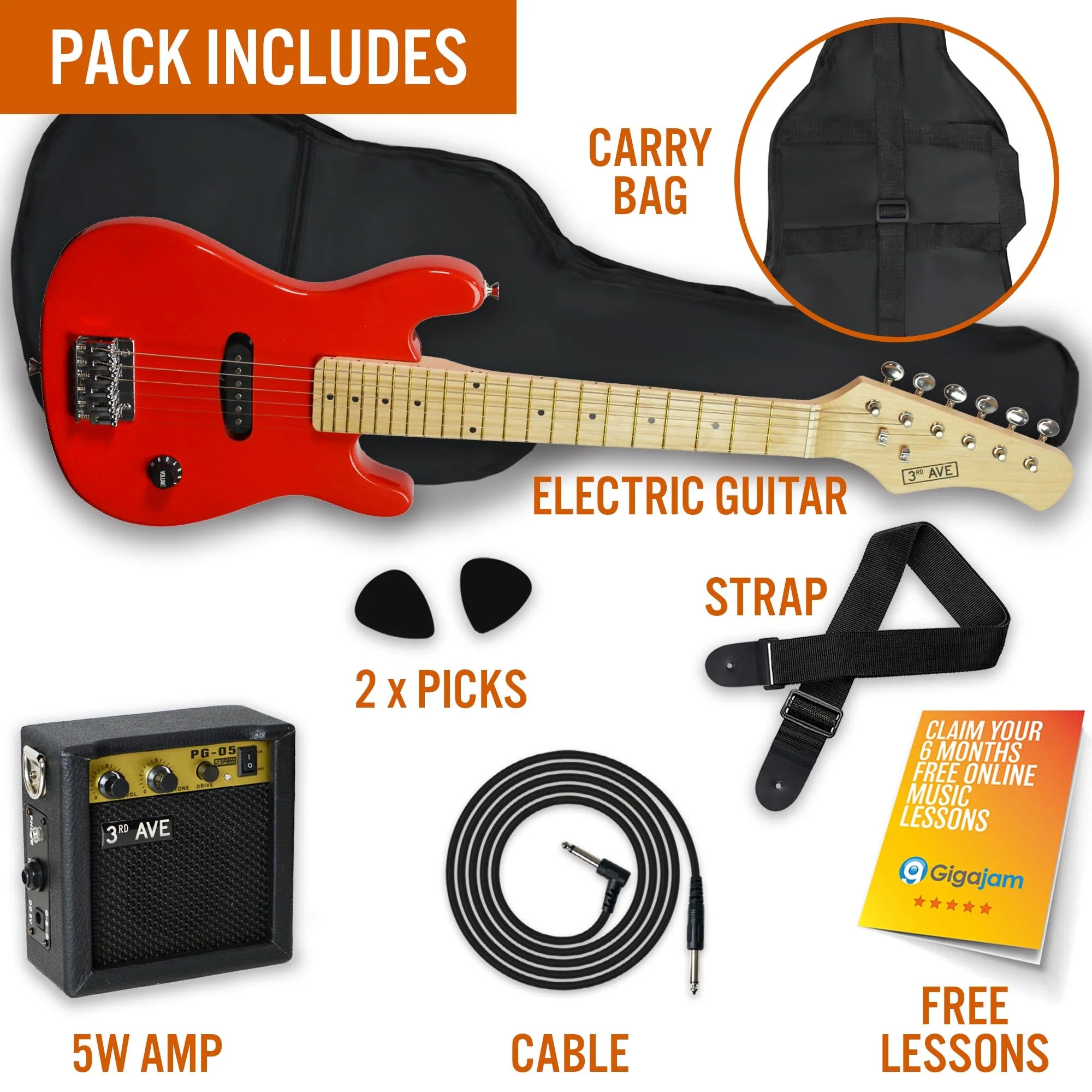 3rd Avenue Junior Electric Guitar Pack - Red - Image 3