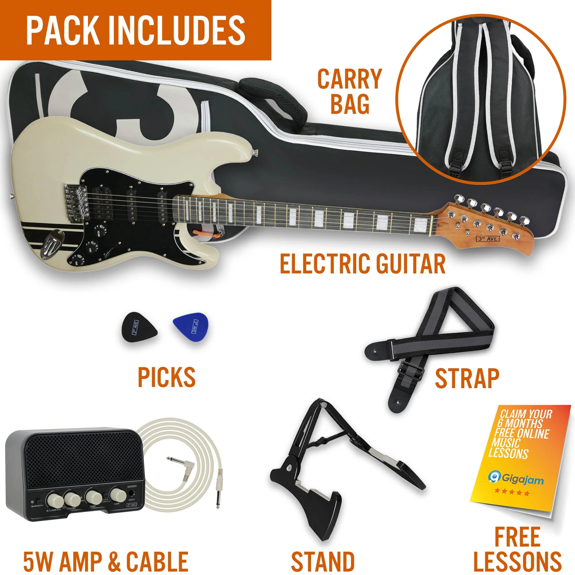 3rd Avenue Stateside Electric Guitar Pack - Atlantic White - Image 3