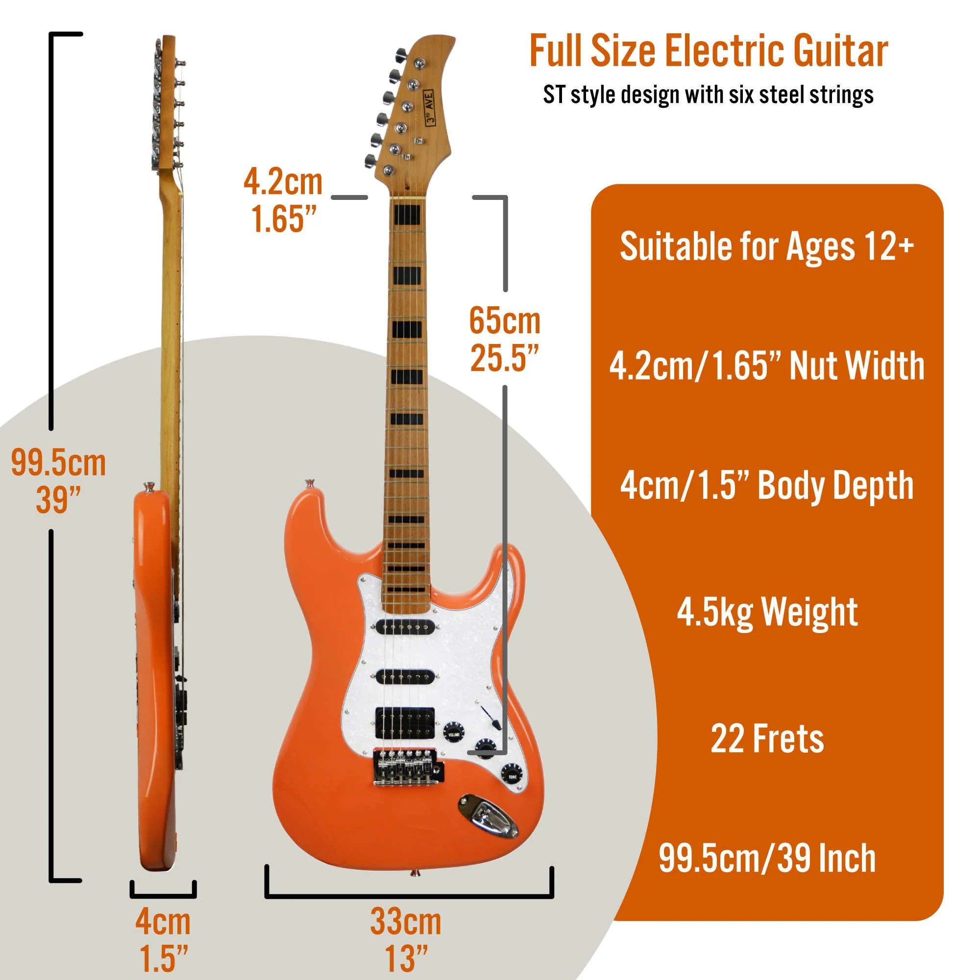 3rd Avenue Stateside Electric Guitar Pack - Canyon Orange - Image 2