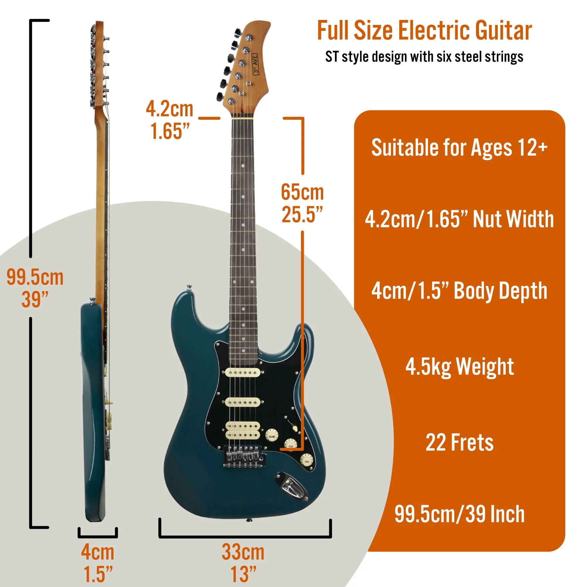 3rd Avenue Stateside Electric Guitar Pack - Delta Blue - Image 2