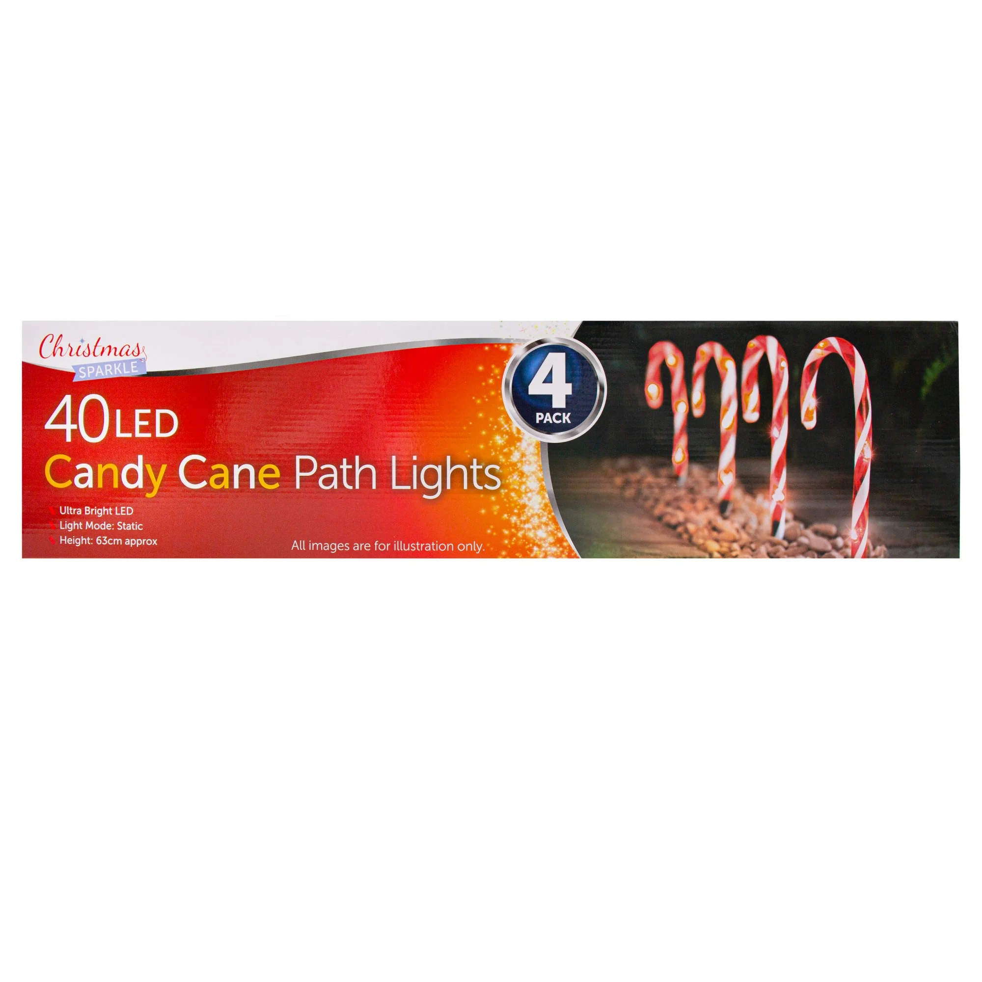 Christmas Sparkle Outdoor Candy Cane Stake Lights Pack of 4 in Red with 40 LEDS - Mains Operated - Image 2