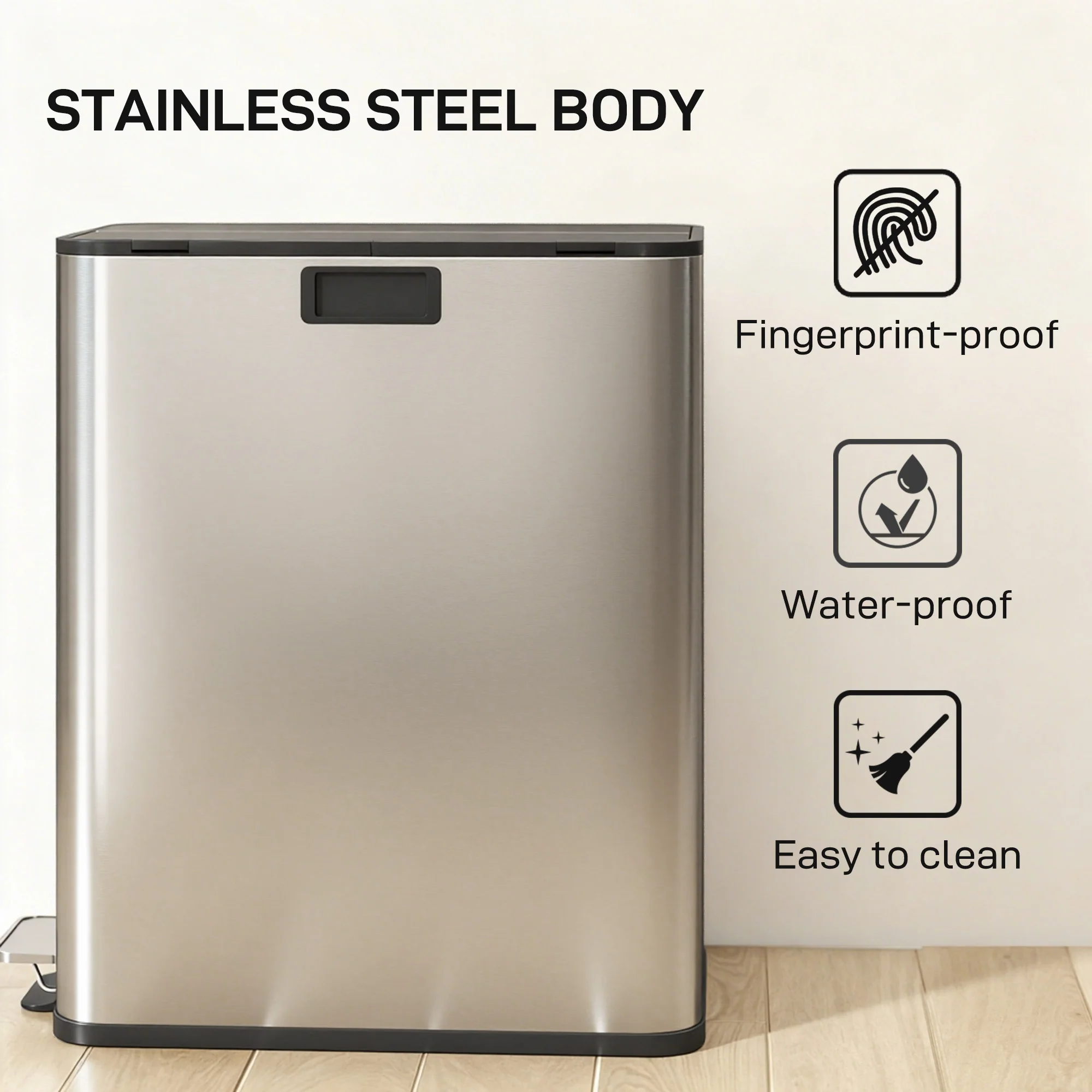 56L Dual Kitchen Bin with Removable Inner Buckets for Recycling and Waste - Image 6