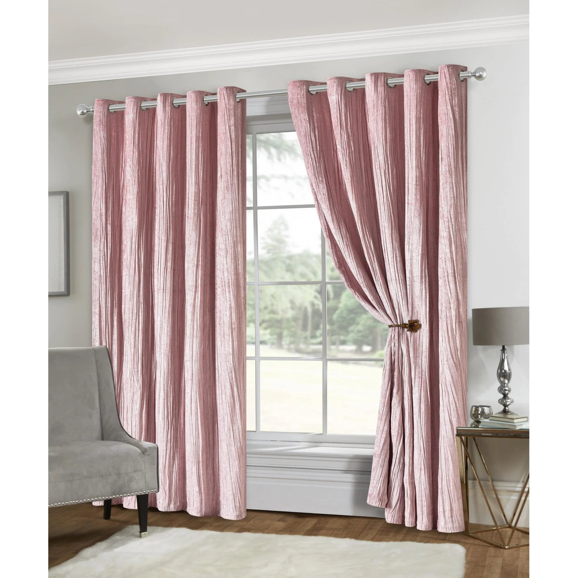Lewis's Adeline Crinkle Velvet Eyelet Curtains - Blush