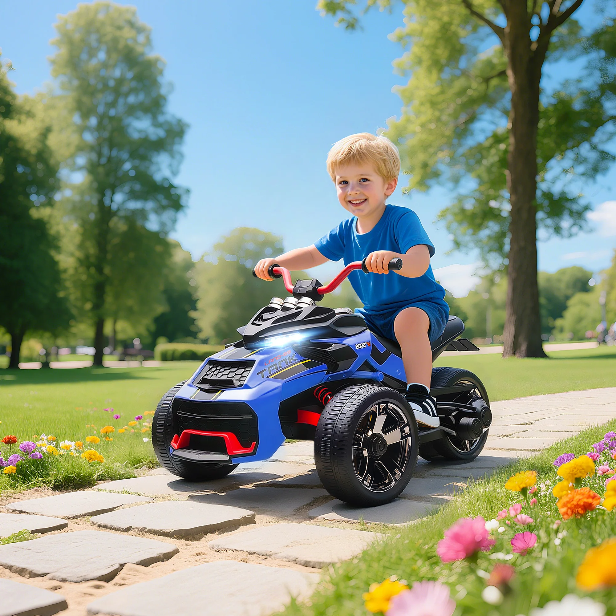 AIYAPLAY 12V Kids Electric Ride On Car, Battery Powered Ride On ATV, Blue - Image 2