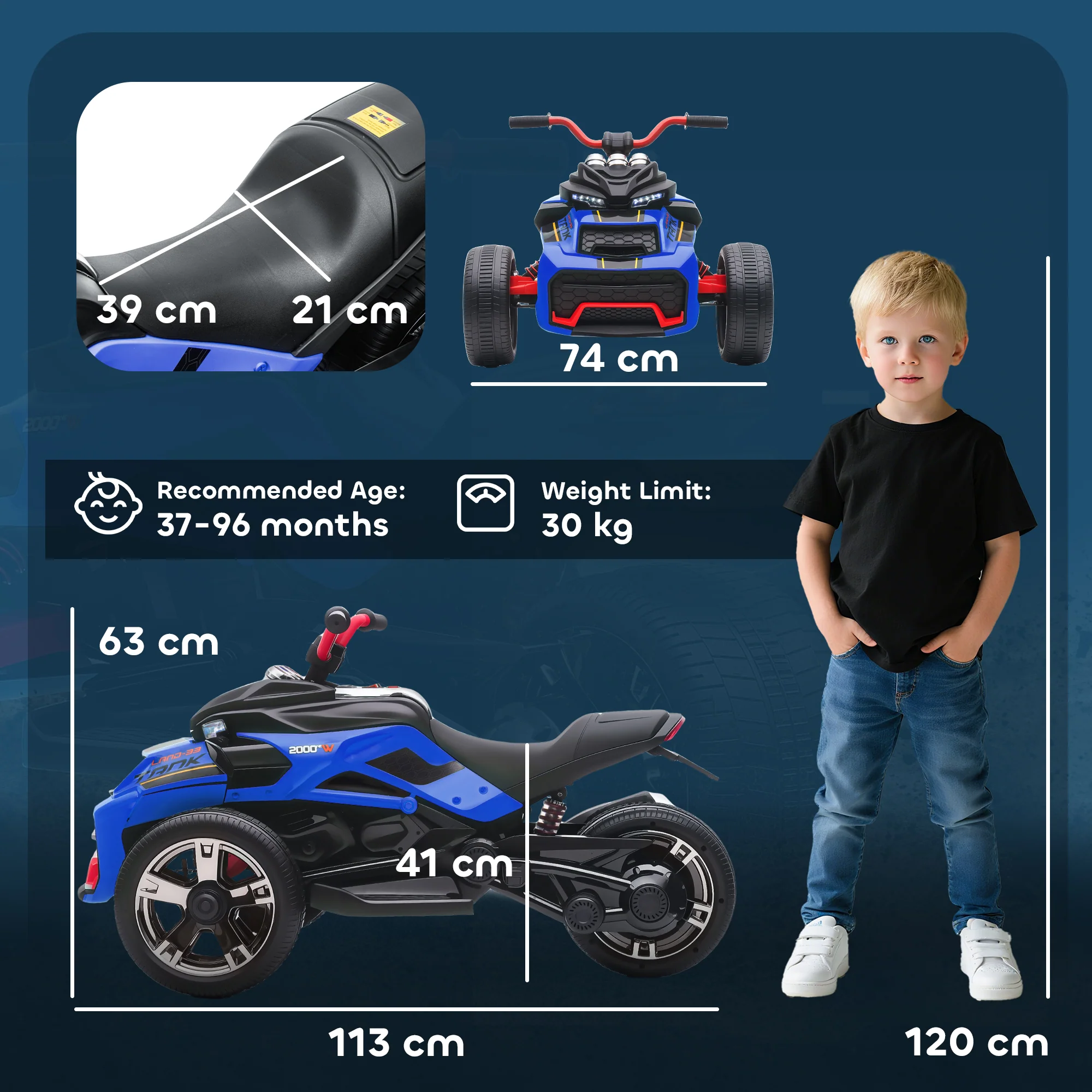 AIYAPLAY 12V Kids Electric Ride On Car, Battery Powered Ride On ATV, Blue - Image 5