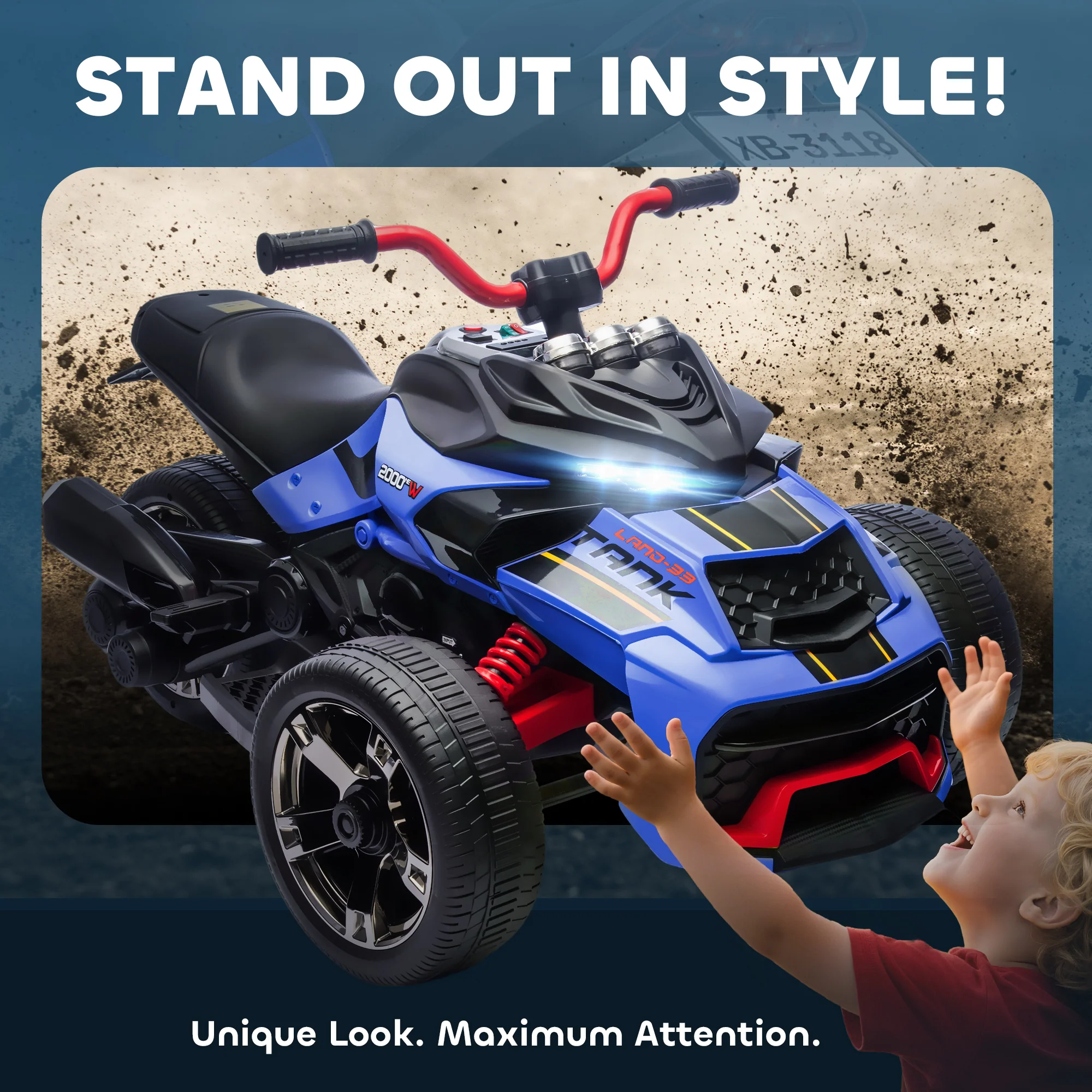 AIYAPLAY 12V Kids Electric Ride On Car, Battery Powered Ride On ATV, Blue - Image 7