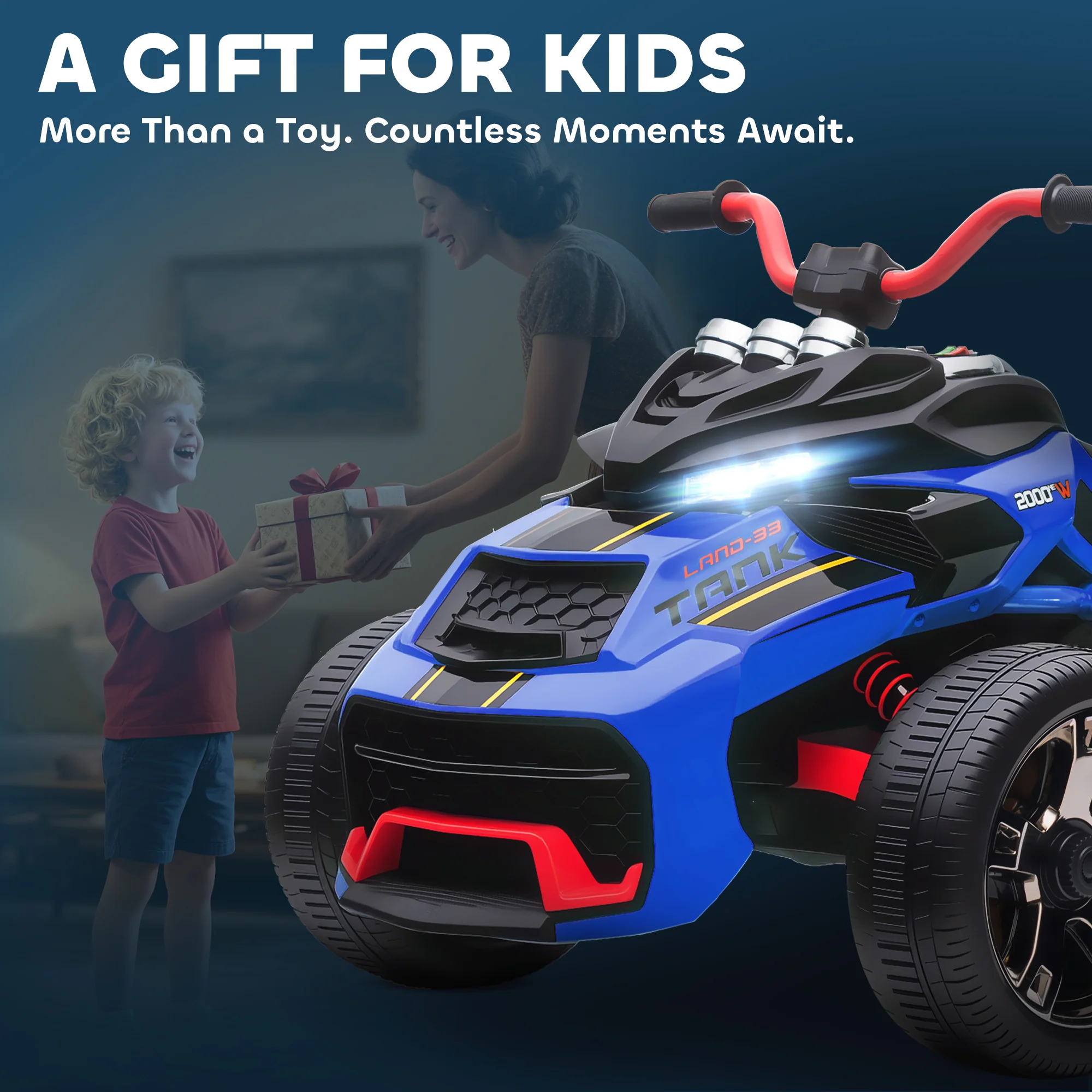 AIYAPLAY 12V Kids Electric Ride On Car, Battery Powered Ride On ATV, Blue - Image 9