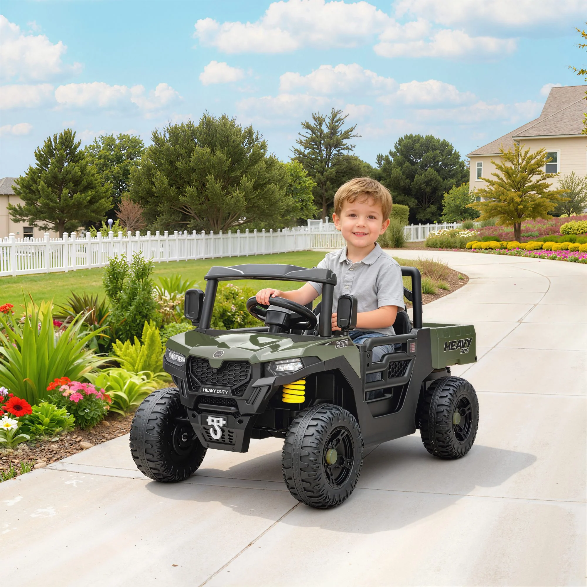 AIYAPLAY 12V Kids Ride on Car, Kids UTV with Electric Dump Bed, Green - Image 2
