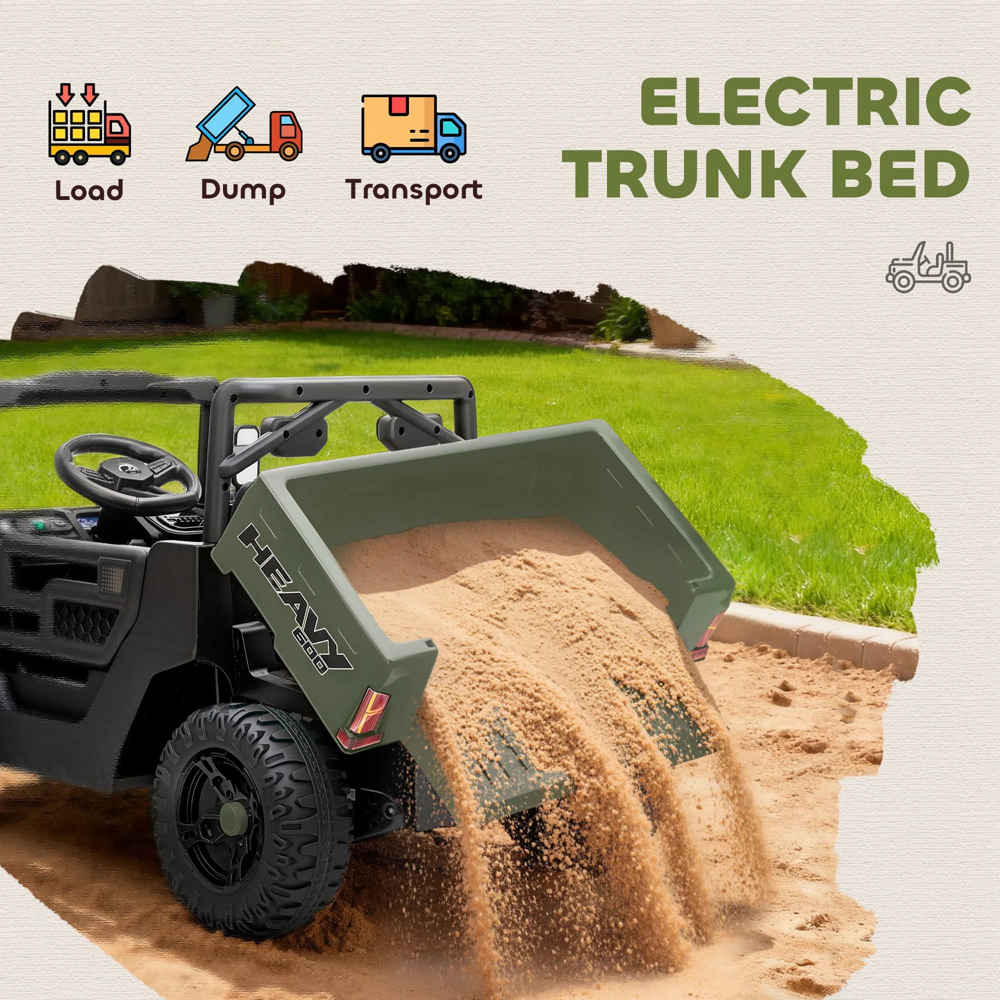 AIYAPLAY 12V Kids Ride on Car, Kids UTV with Electric Dump Bed, Green - Image 4
