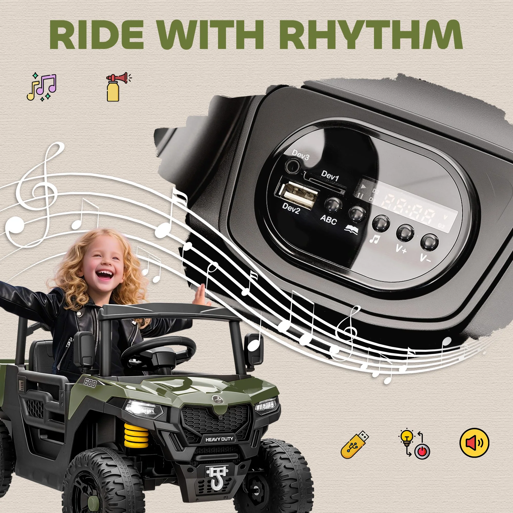 AIYAPLAY 12V Kids Ride on Car, Kids UTV with Electric Dump Bed, Green - Image 8