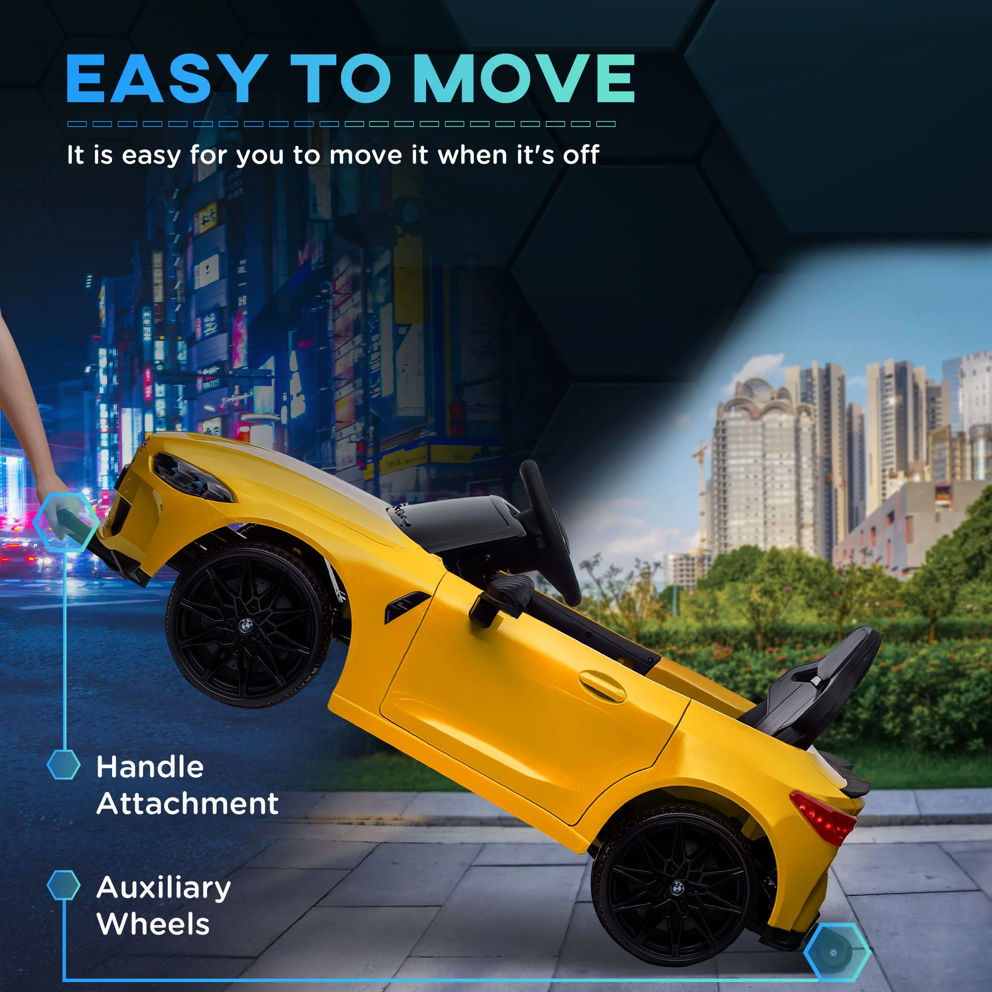 AIYAPLAY 12V Yellow BMW M4 Licensed Kids Electric Car W/ Remote, Suspension - Image 12