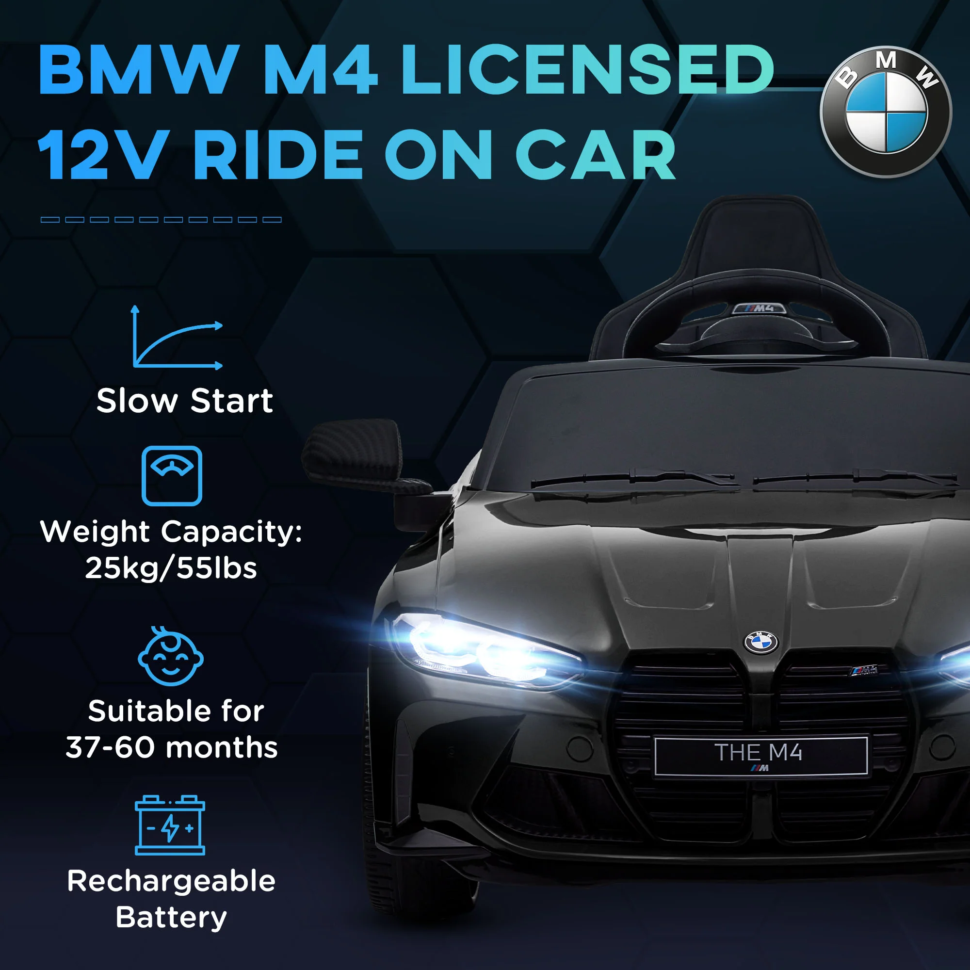 AIYAPLAY 12V Yellow BMW M4 Licensed Kids Electric Car W/ Remote, Suspension - Image 20