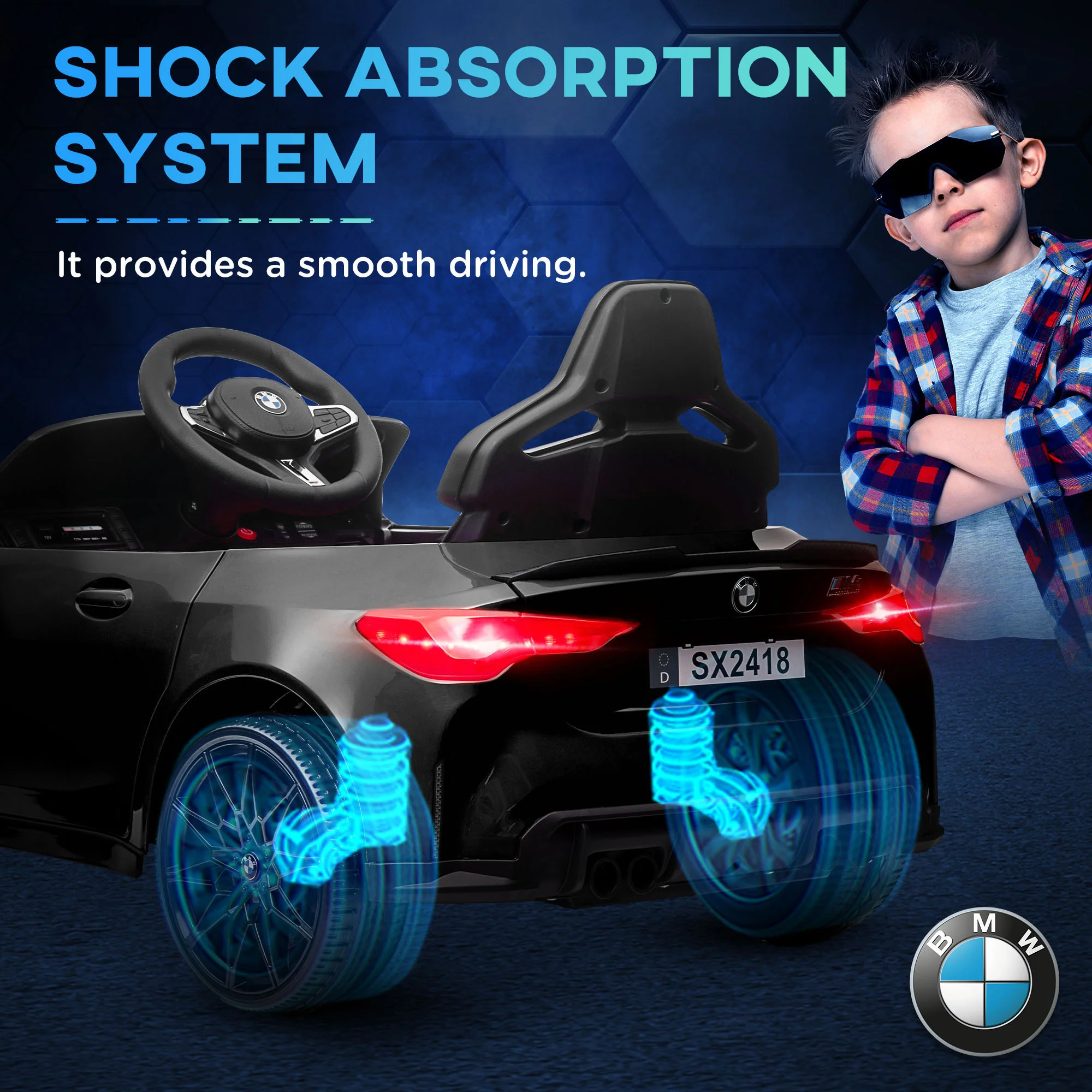 AIYAPLAY 12V Yellow BMW M4 Licensed Kids Electric Car W/ Remote, Suspension - Image 23