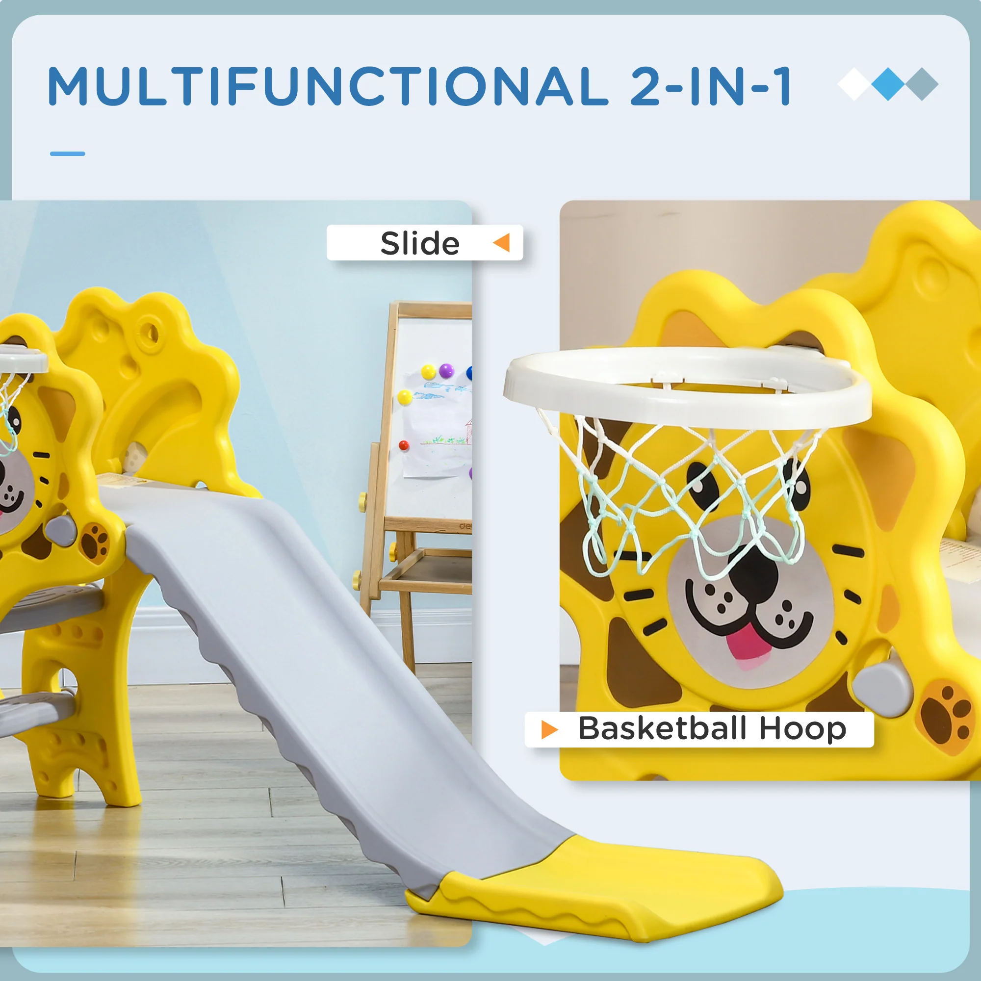AIYAPLAY 2 In 1 Kids Slide For Indoor Use With Basketball Hoop For 18-36 Months - Image 3