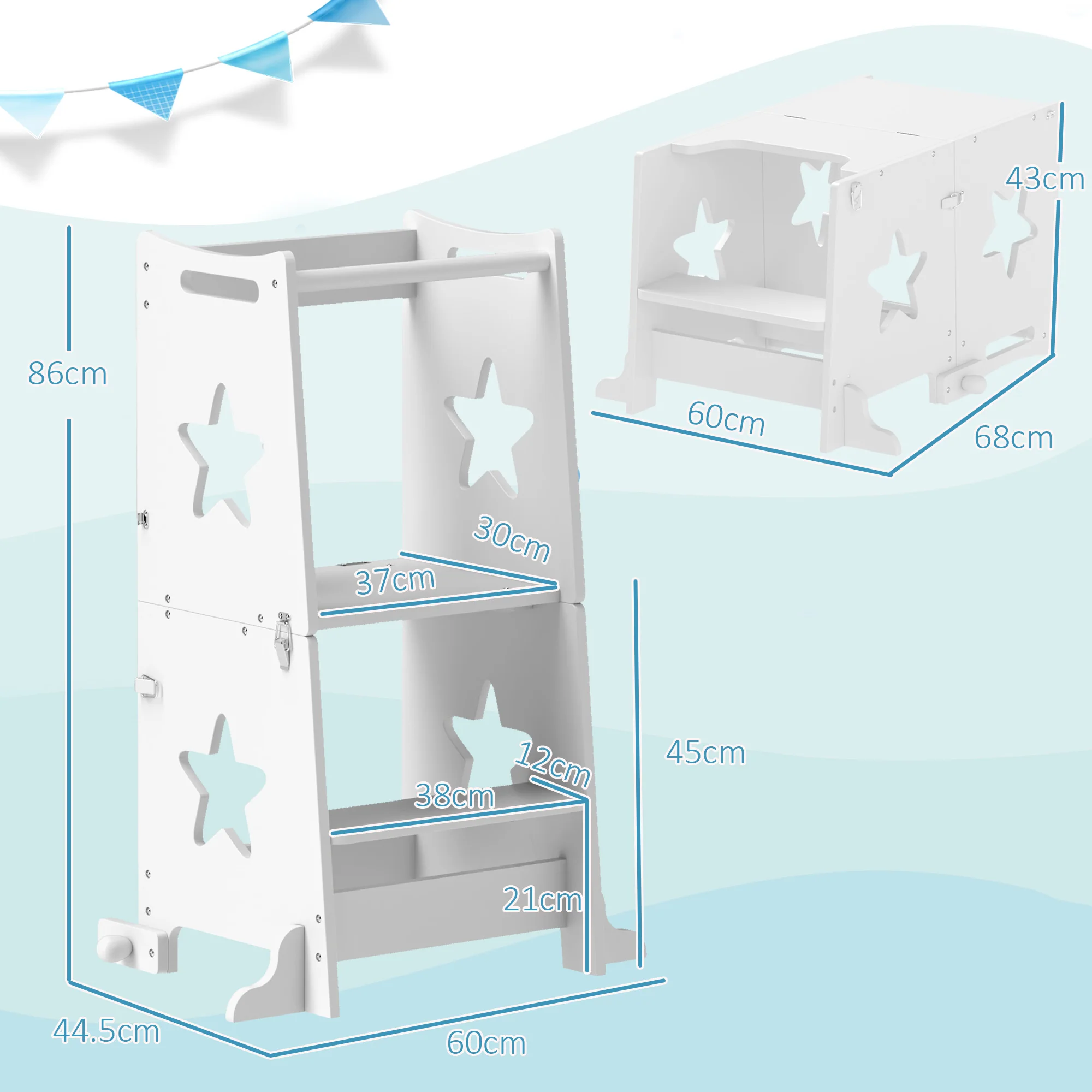AIYAPLAY 2 in 1 Toddler Step Stool with Safety Rail for Kitchen, White - Image 5