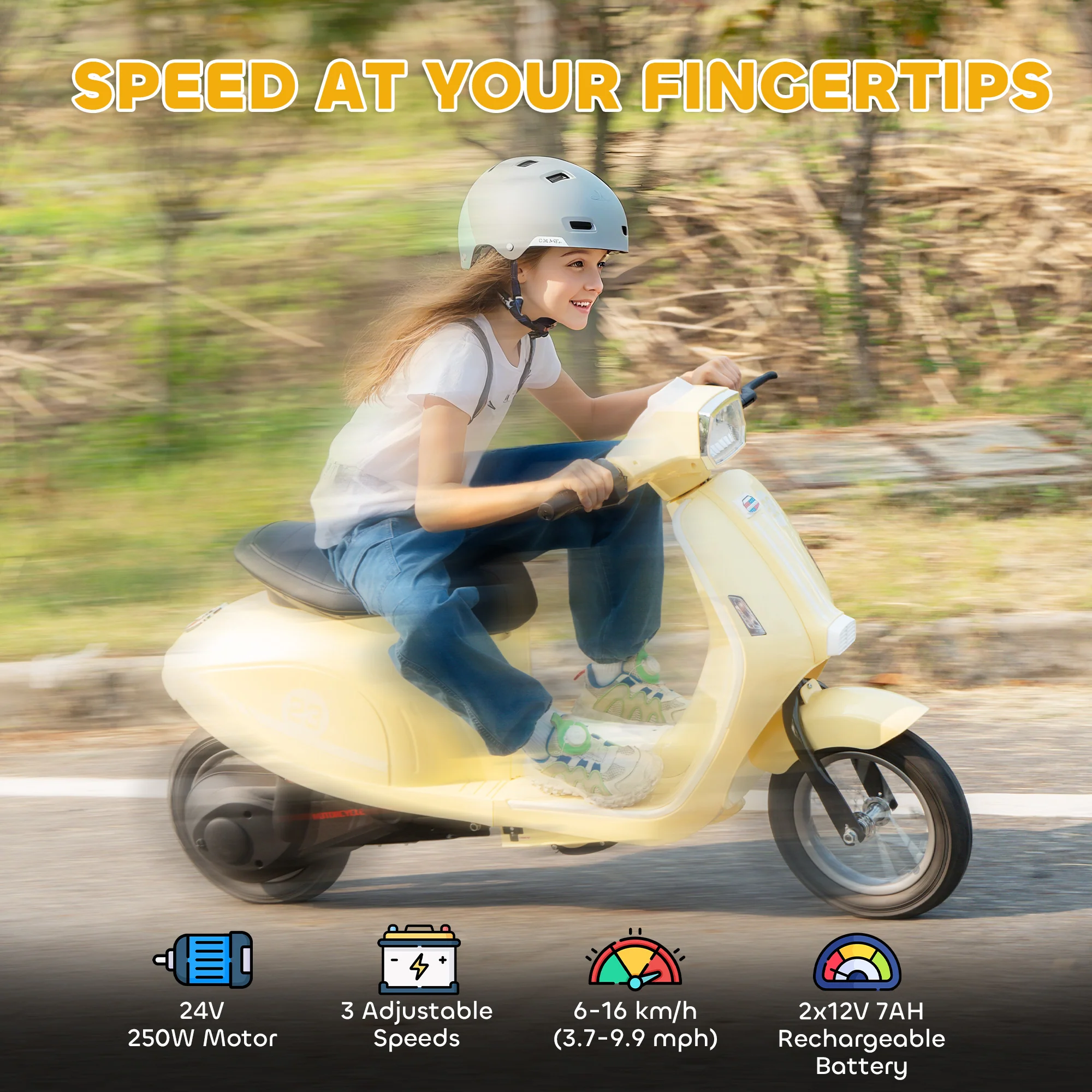 AIYAPLAY 24V Battery Powered Ride On Motorcycle With Manual Throttle, Beige - Image 3