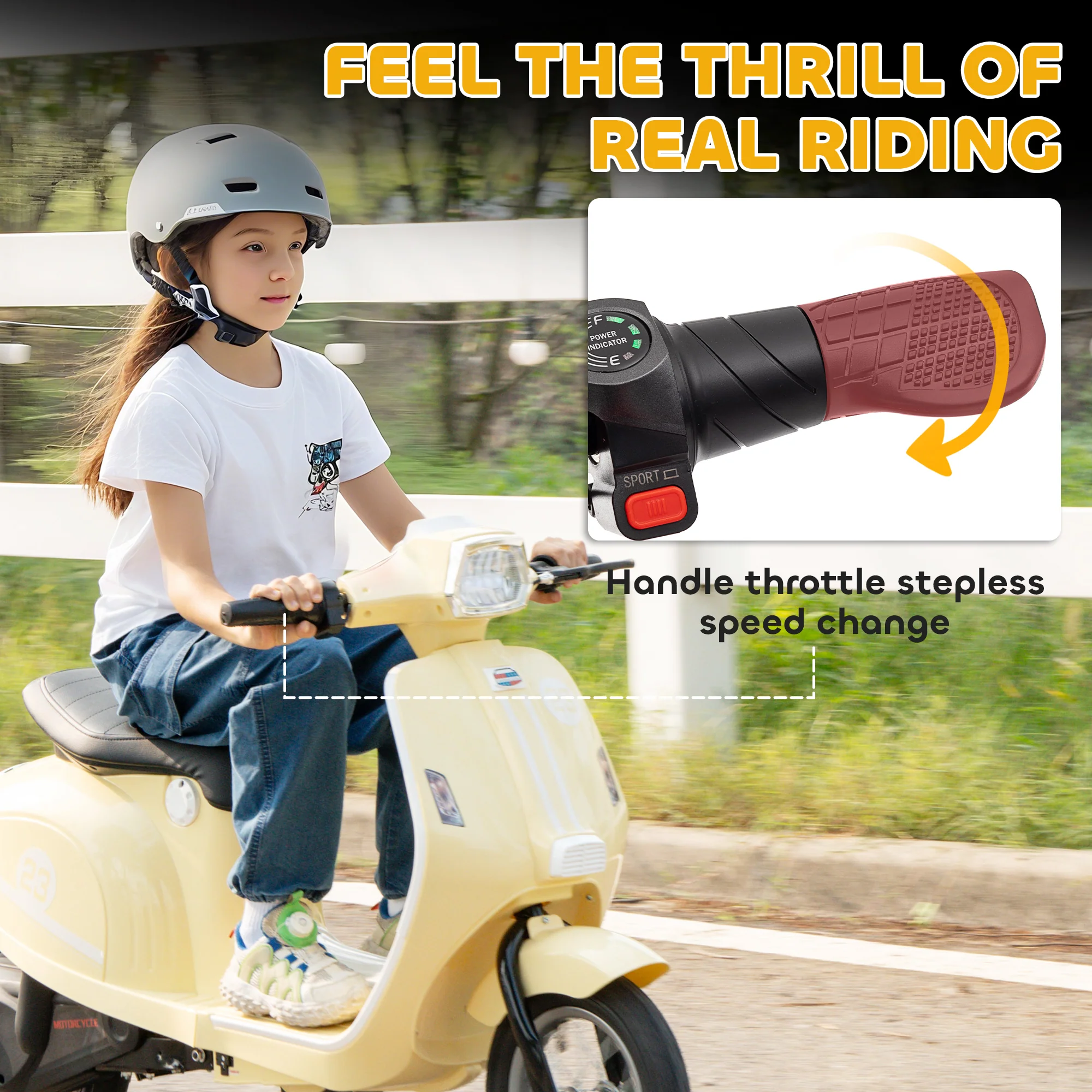 AIYAPLAY 24V Battery Powered Ride On Motorcycle With Manual Throttle, Beige - Image 4