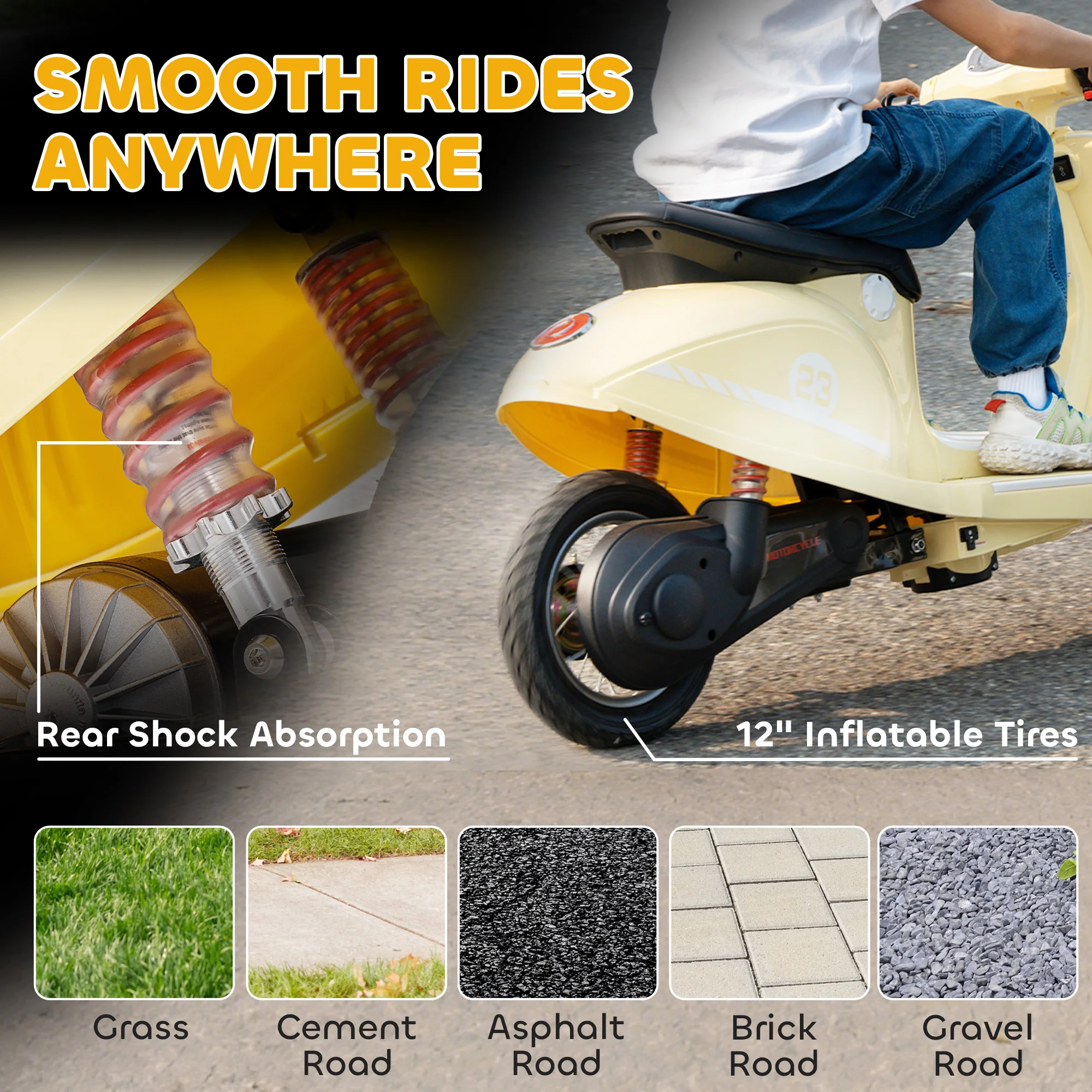 AIYAPLAY 24V Battery Powered Ride On Motorcycle With Manual Throttle, Beige - Image 6