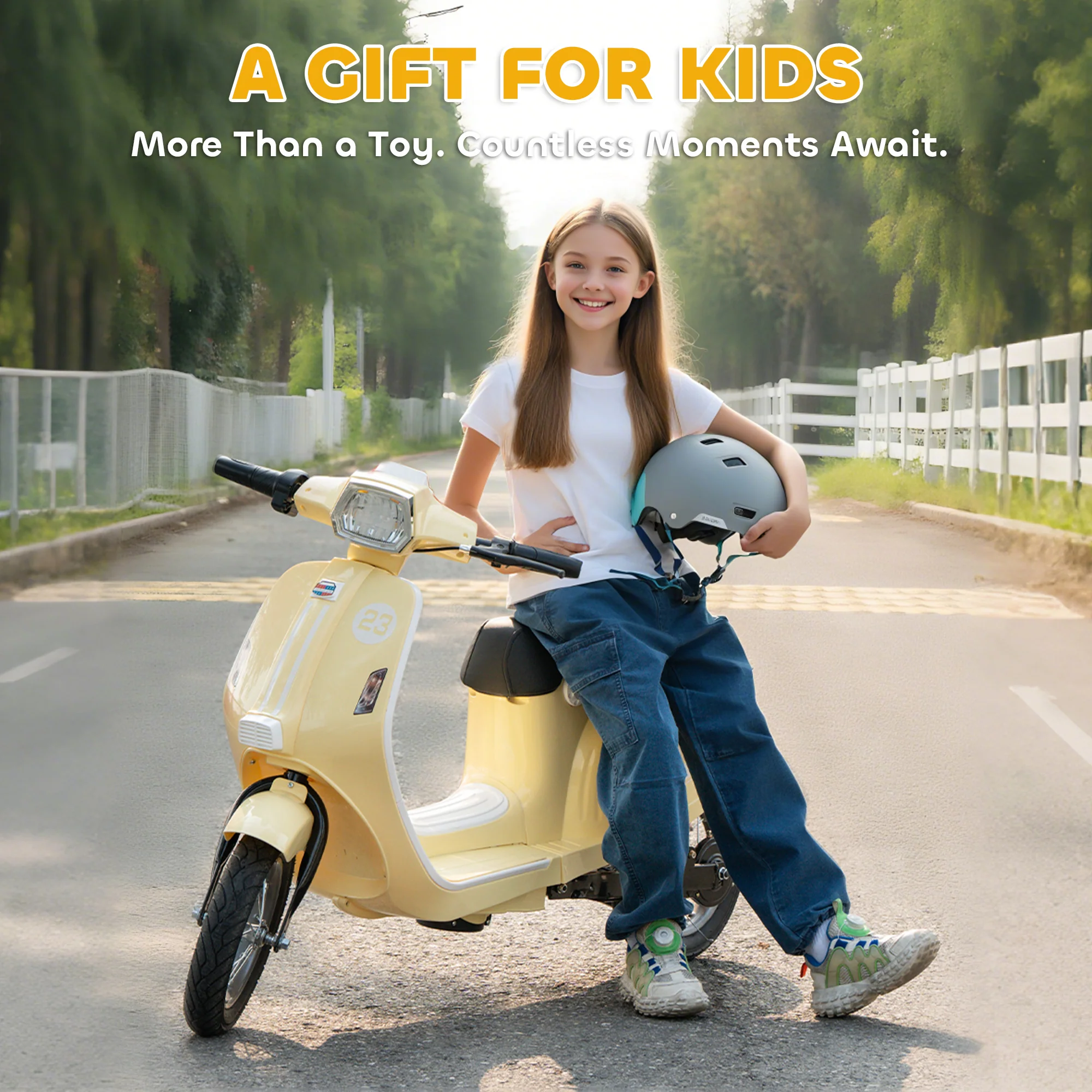 AIYAPLAY 24V Battery Powered Ride On Motorcycle With Manual Throttle, Beige - Image 7