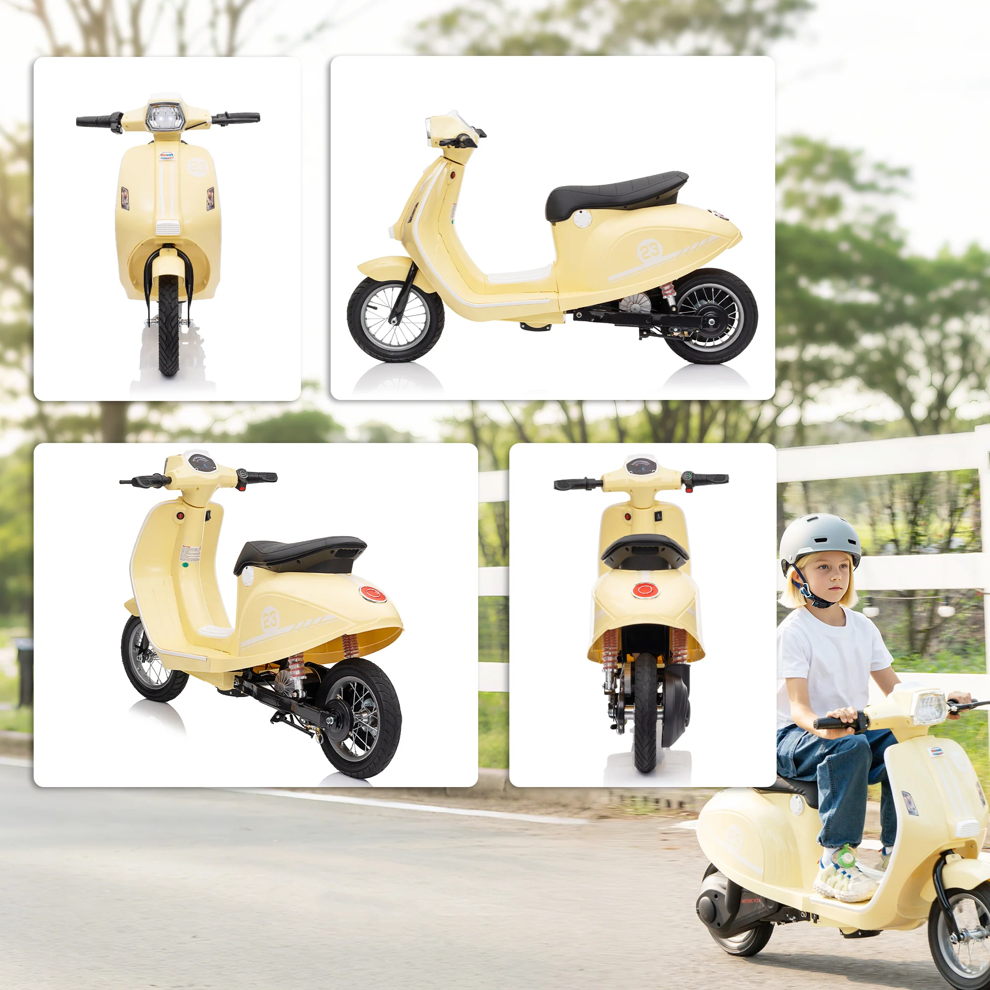 AIYAPLAY 24V Battery Powered Ride On Motorcycle With Manual Throttle, Beige - Image 8