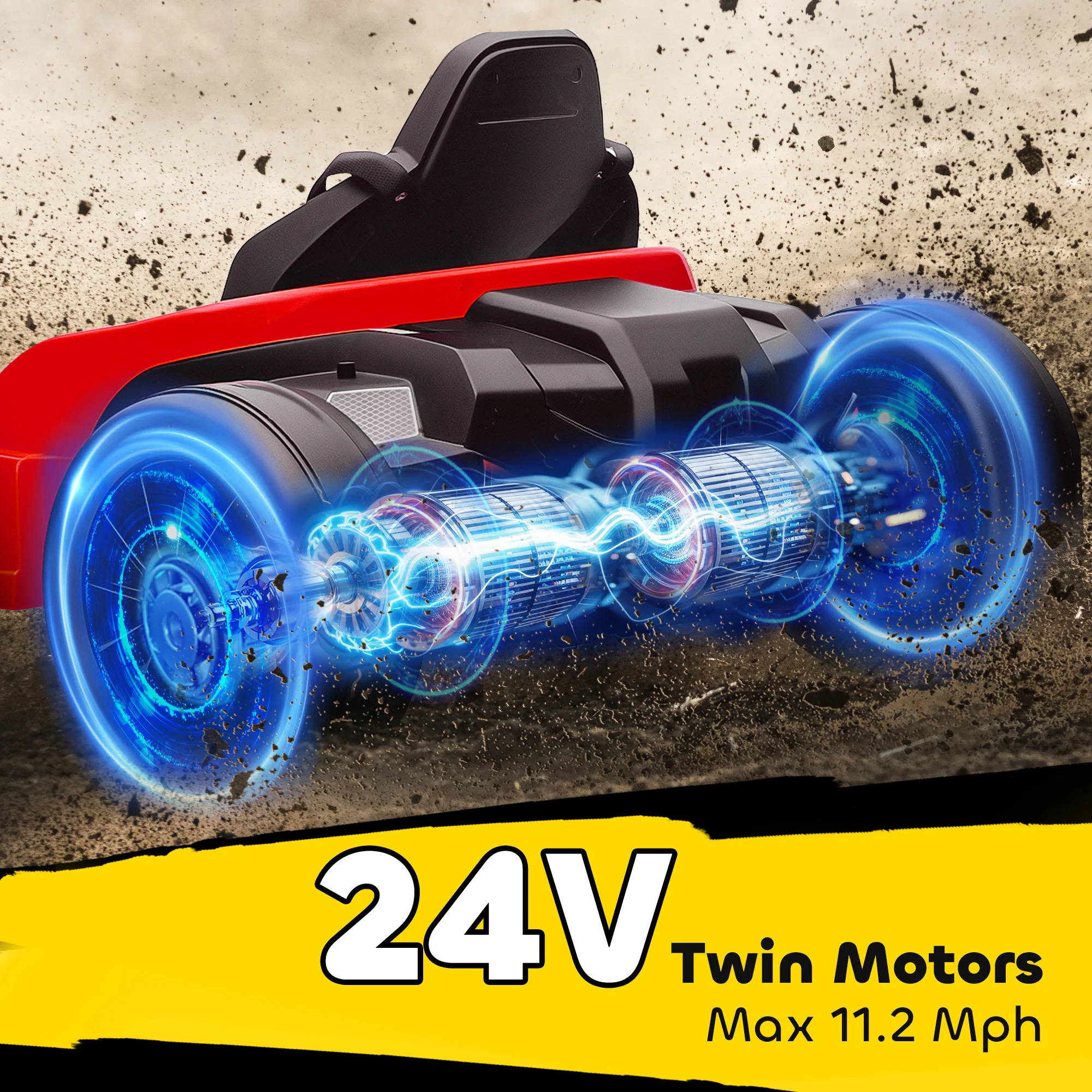 AIYAPLAY 24V Electric Go Kart With Drift Mode, Adjustable Seat, Red - Image 3