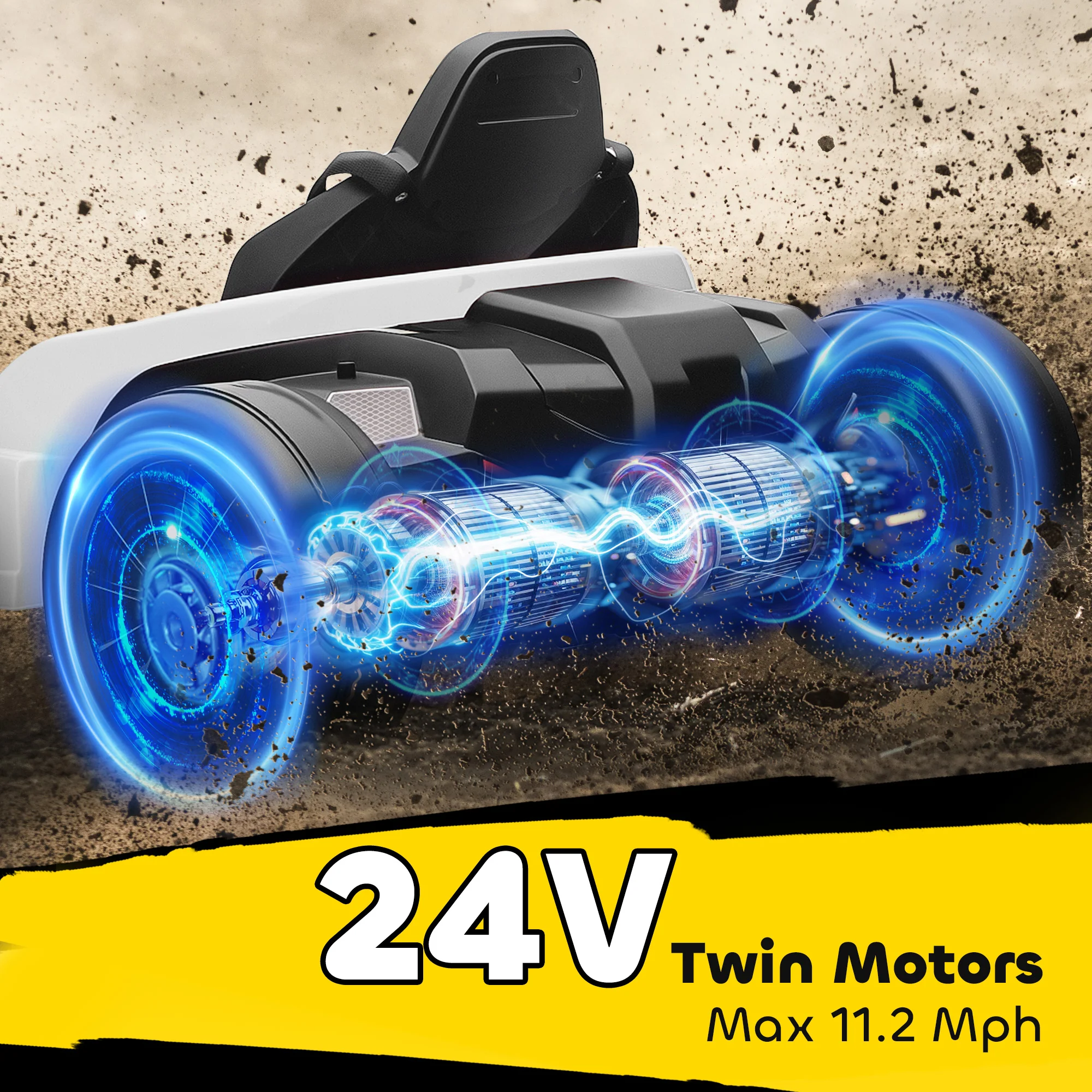 AIYAPLAY 24V Electric Go Kart With Drift Mode, Adjustable Seat, White - Image 3