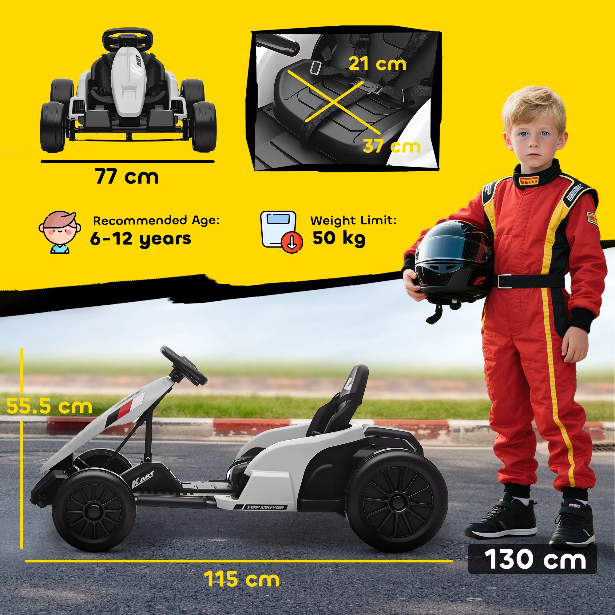 AIYAPLAY 24V Electric Go Kart With Drift Mode, Adjustable Seat, White - Image 5