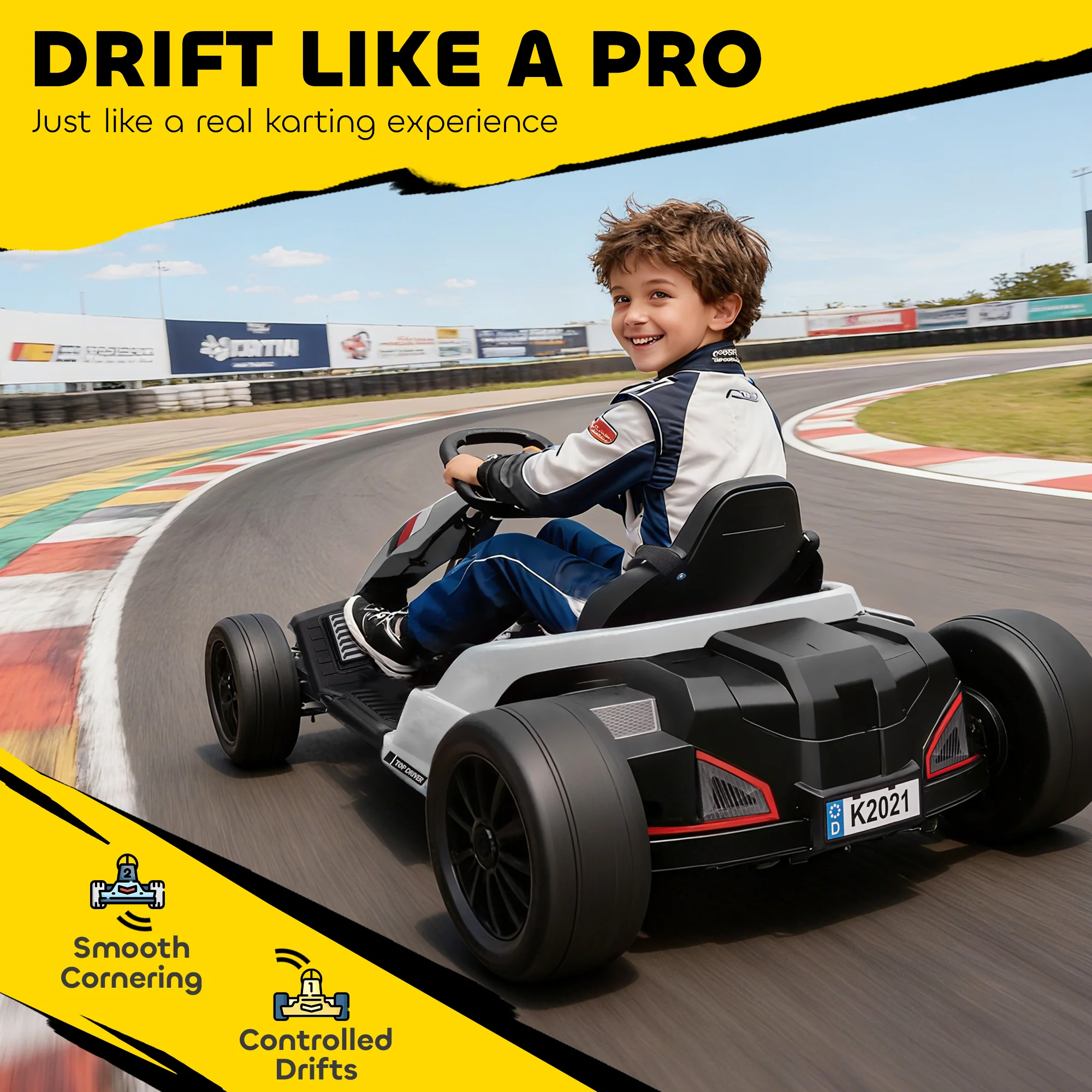 AIYAPLAY 24V Electric Go Kart With Drift Mode, Adjustable Seat, White - Image 6
