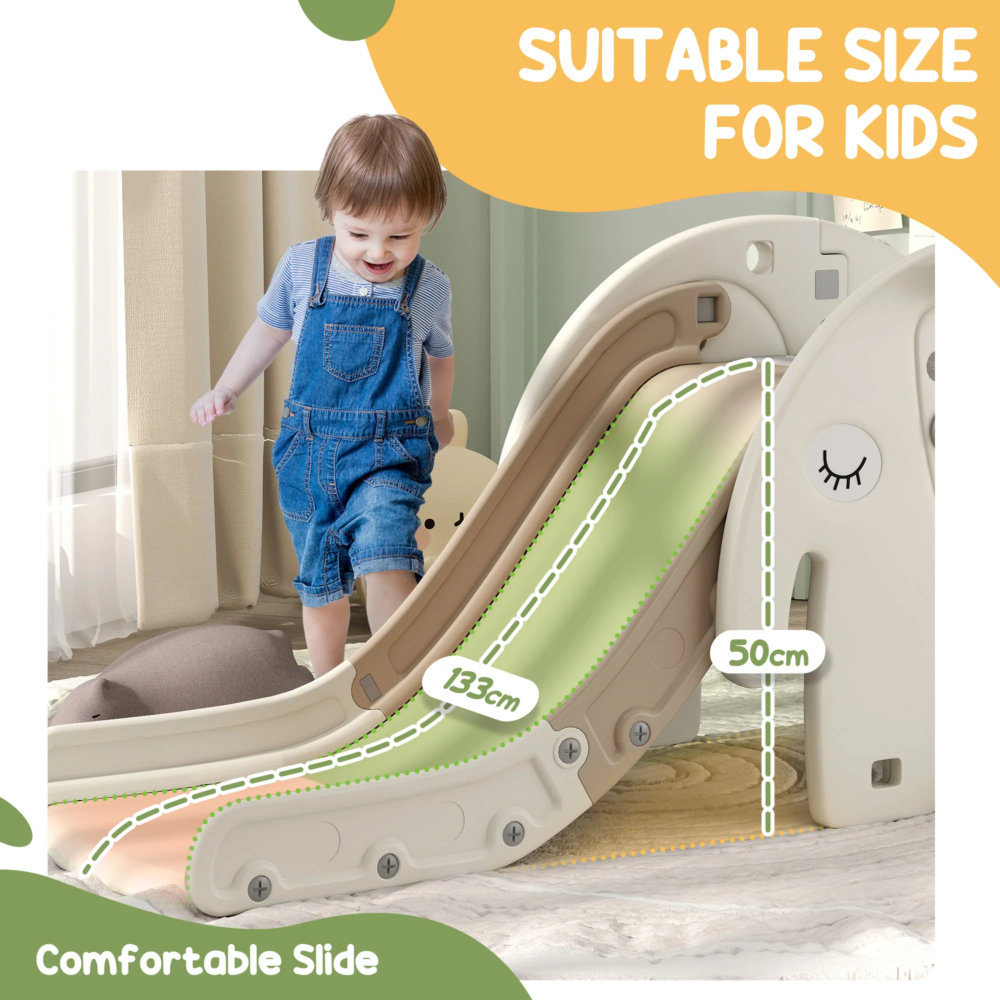 AIYAPLAY 3 In 1 Kids Slide For 1-3 Years, Elephant-Themed Indoor Slide - Image 7